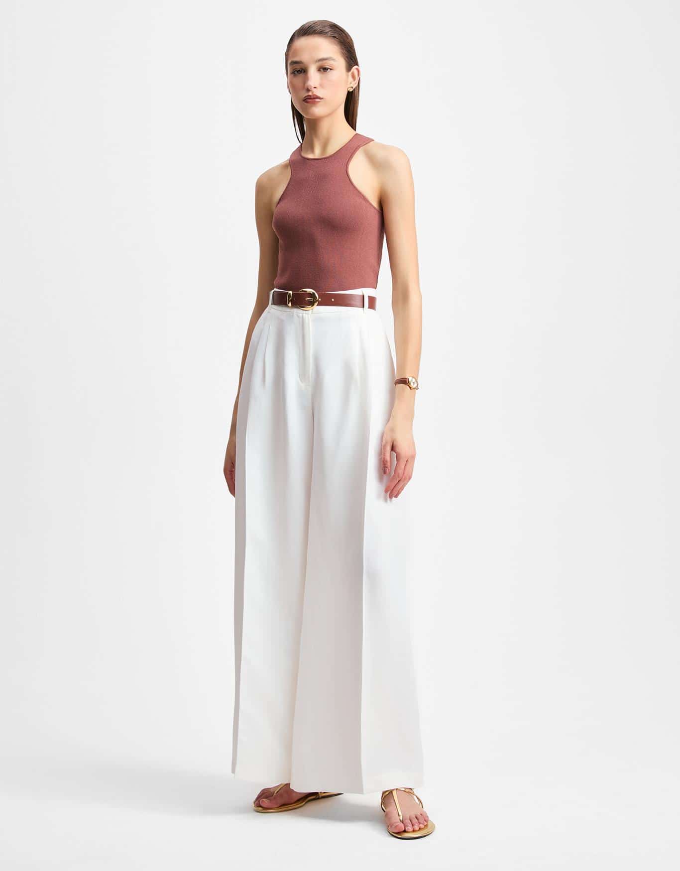 Calça Pregas Pantalona Off White