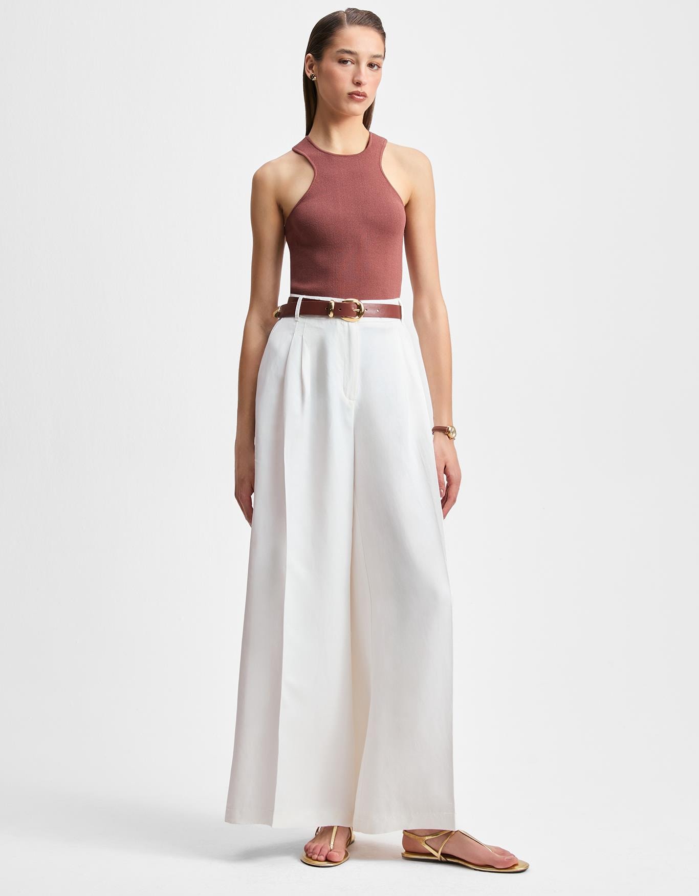 Calça Pregas Pantalona Off White