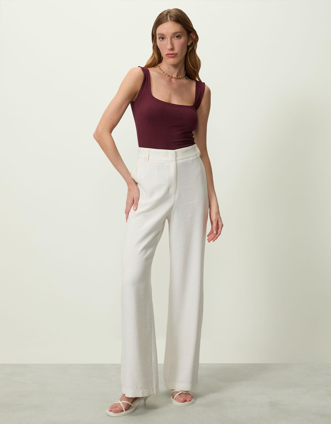Calça Reta Alfaiatada Off White
