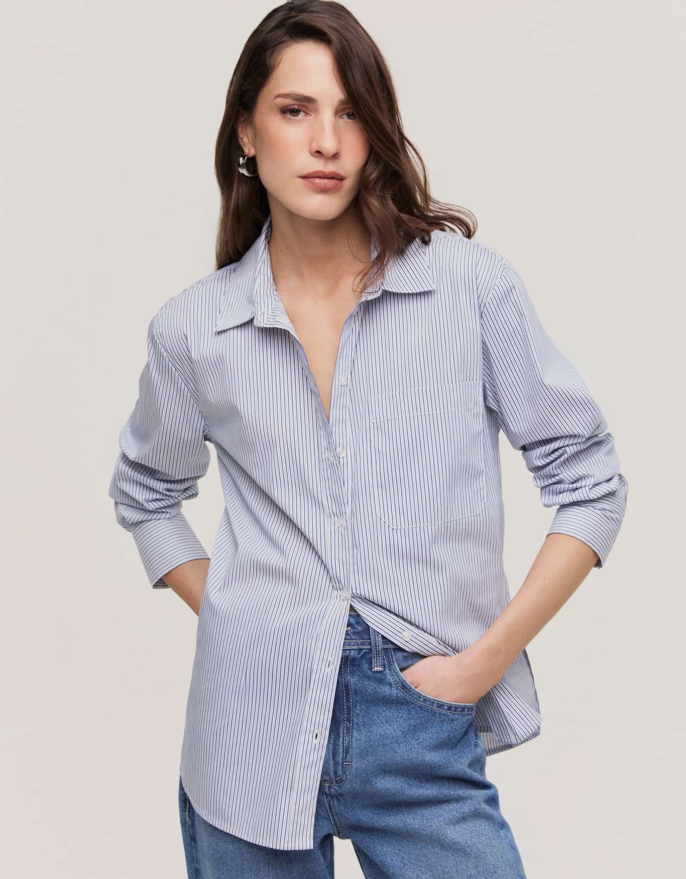 Camisa Ampla Listrada Azul