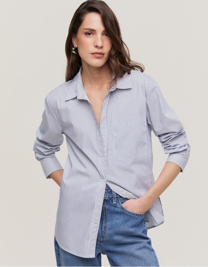 Shoulder — Camisa Ampla Listrada Azul