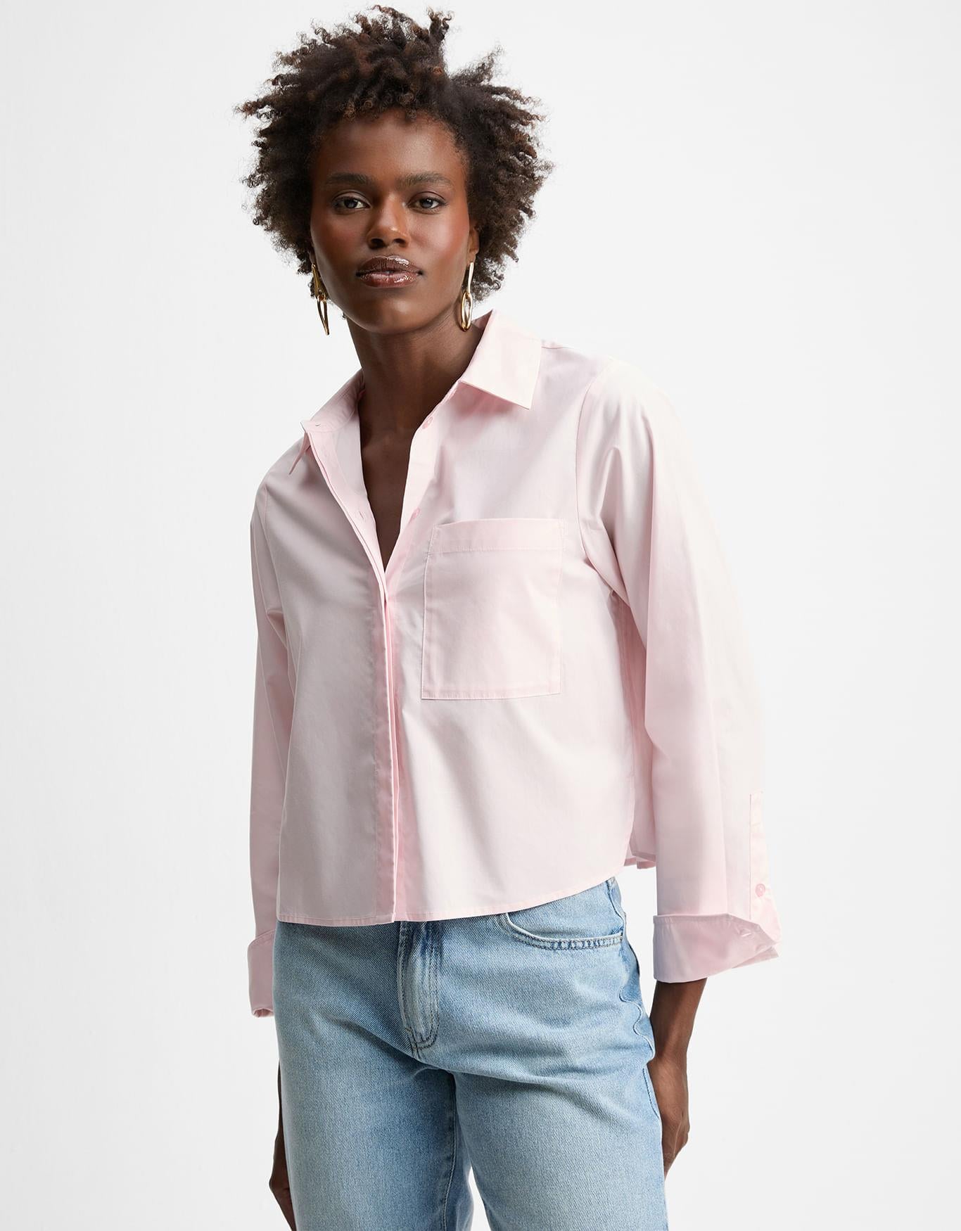 Camisa Cropped Rosa Claro