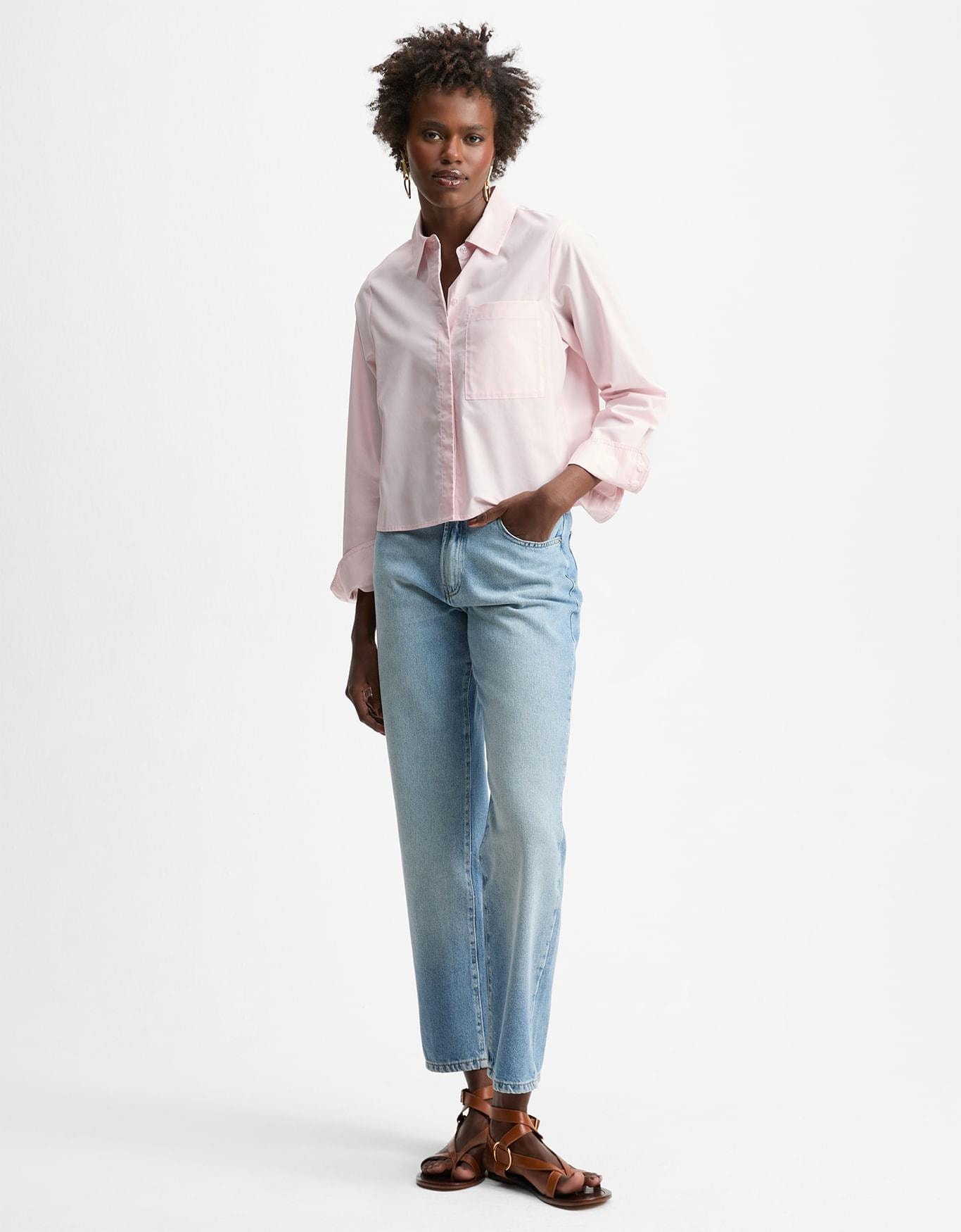 Camisa Cropped Rosa Claro