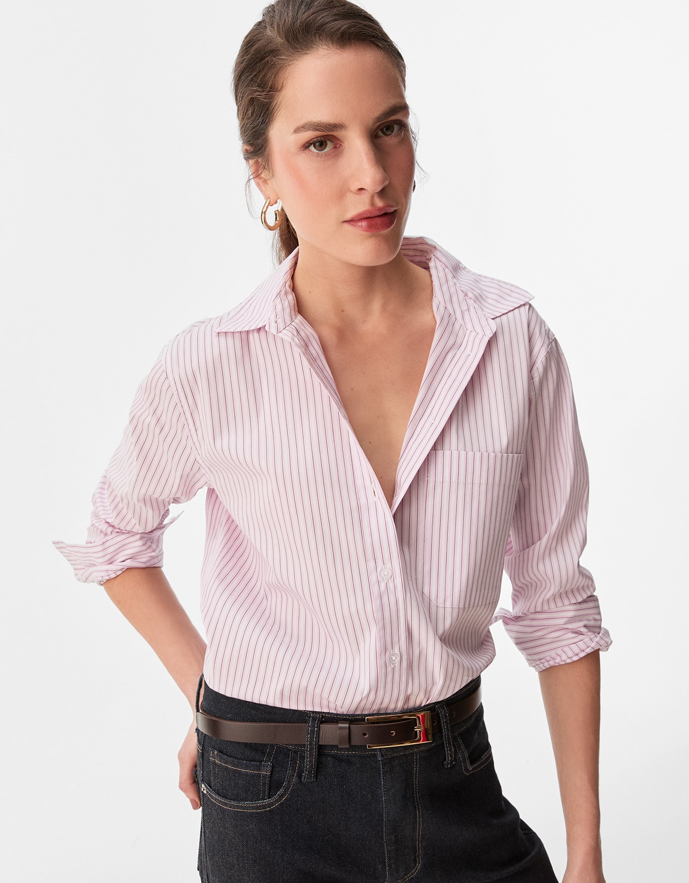 Camisa Fio Tinto Listra Rosa