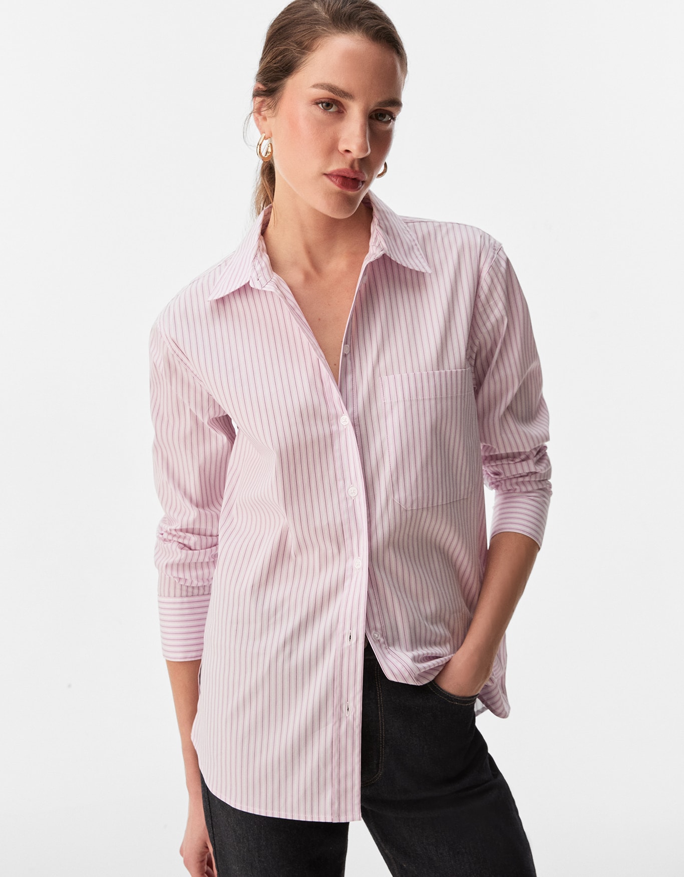 Camisa Fio Tinto Listra Rosa
