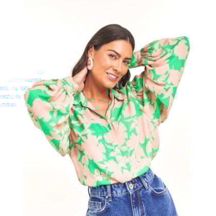 Camisa Floral Bicolor Verde