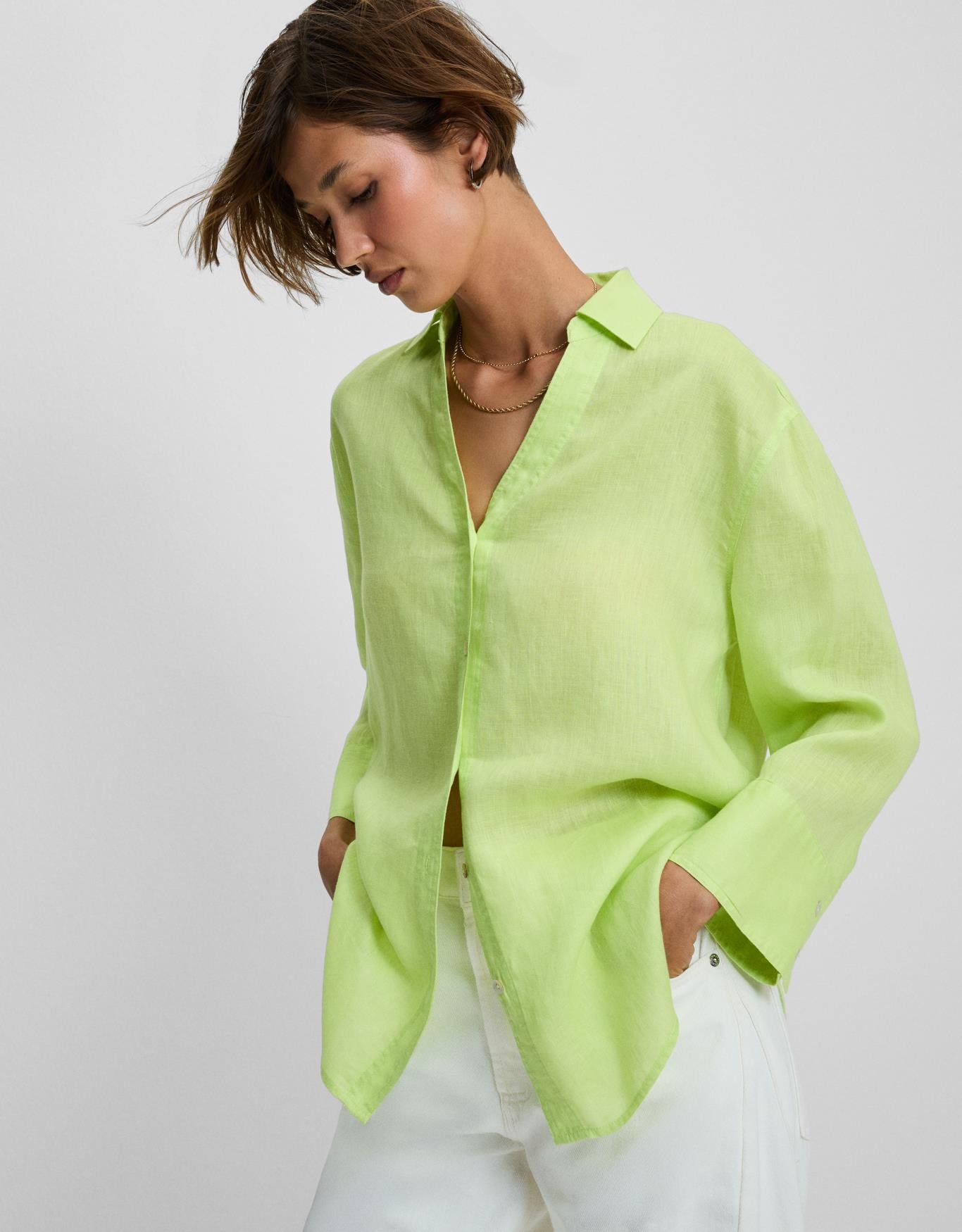 Camisa Linho Decote v