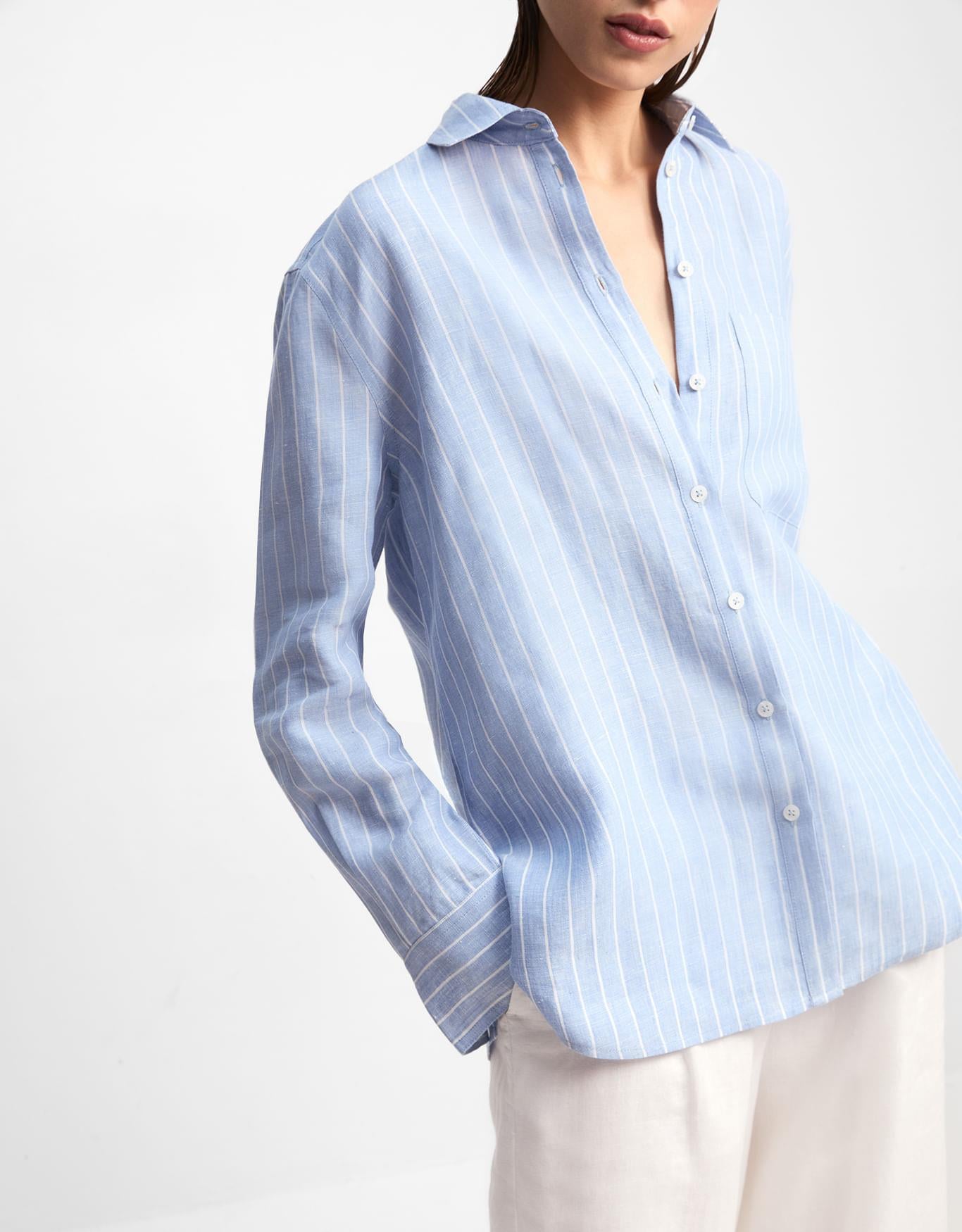 Camisa Linho Fio Tinto Azul