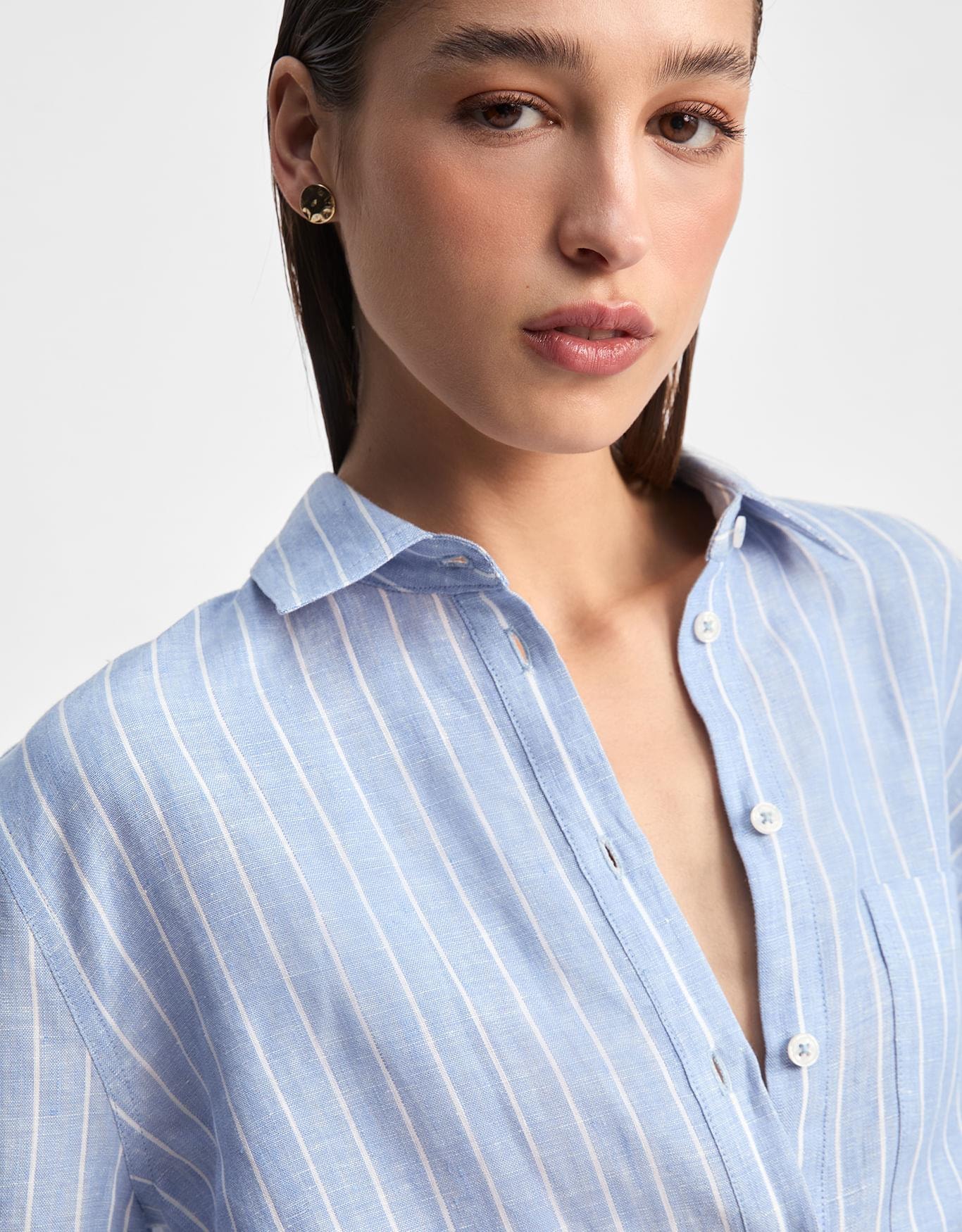 Camisa Linho Fio Tinto Azul