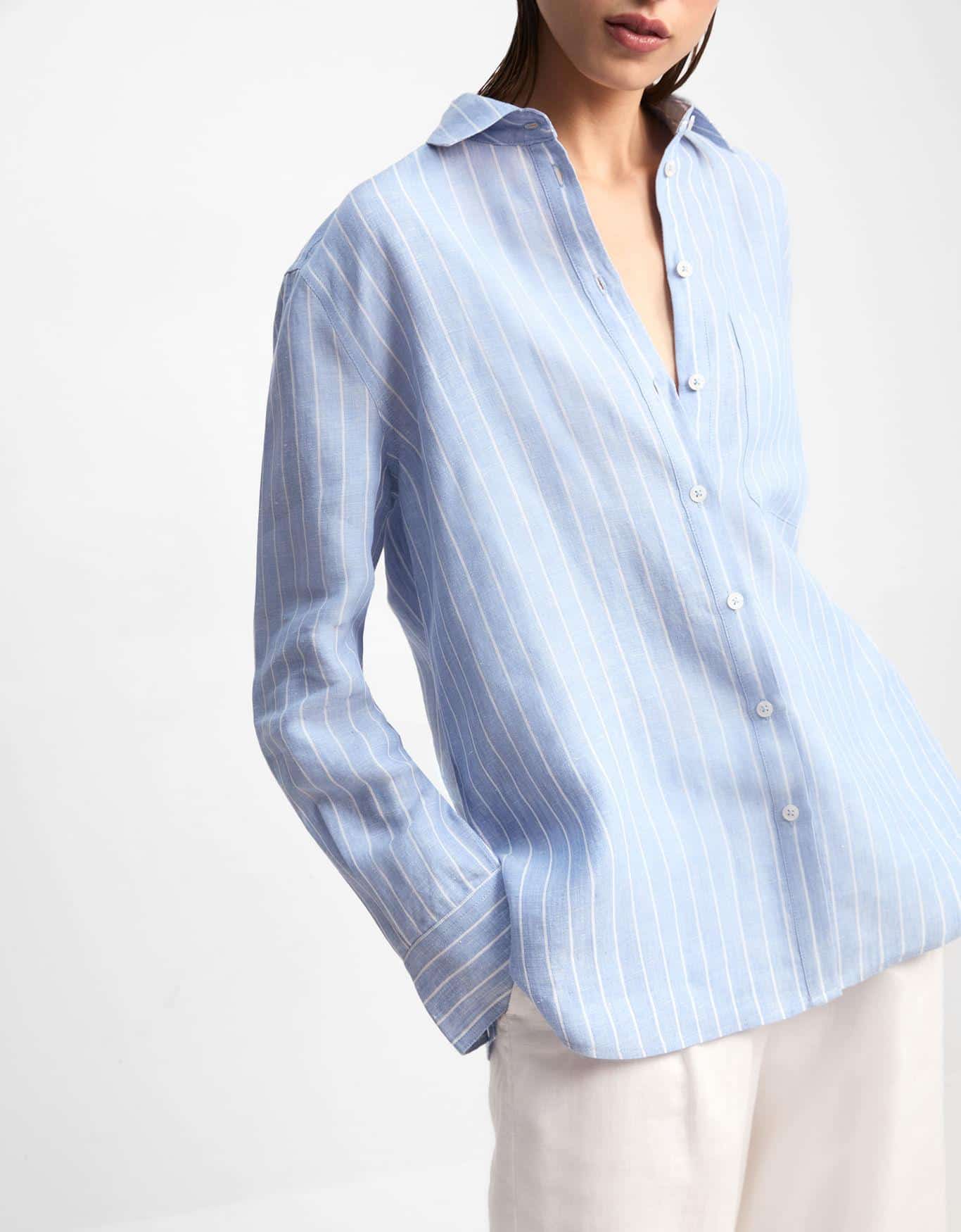 Camisa Linho Fio Tinto Azul