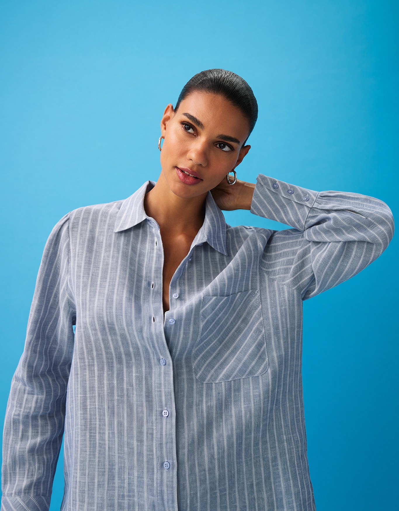 Camisa Linho Fio Tinto Azul