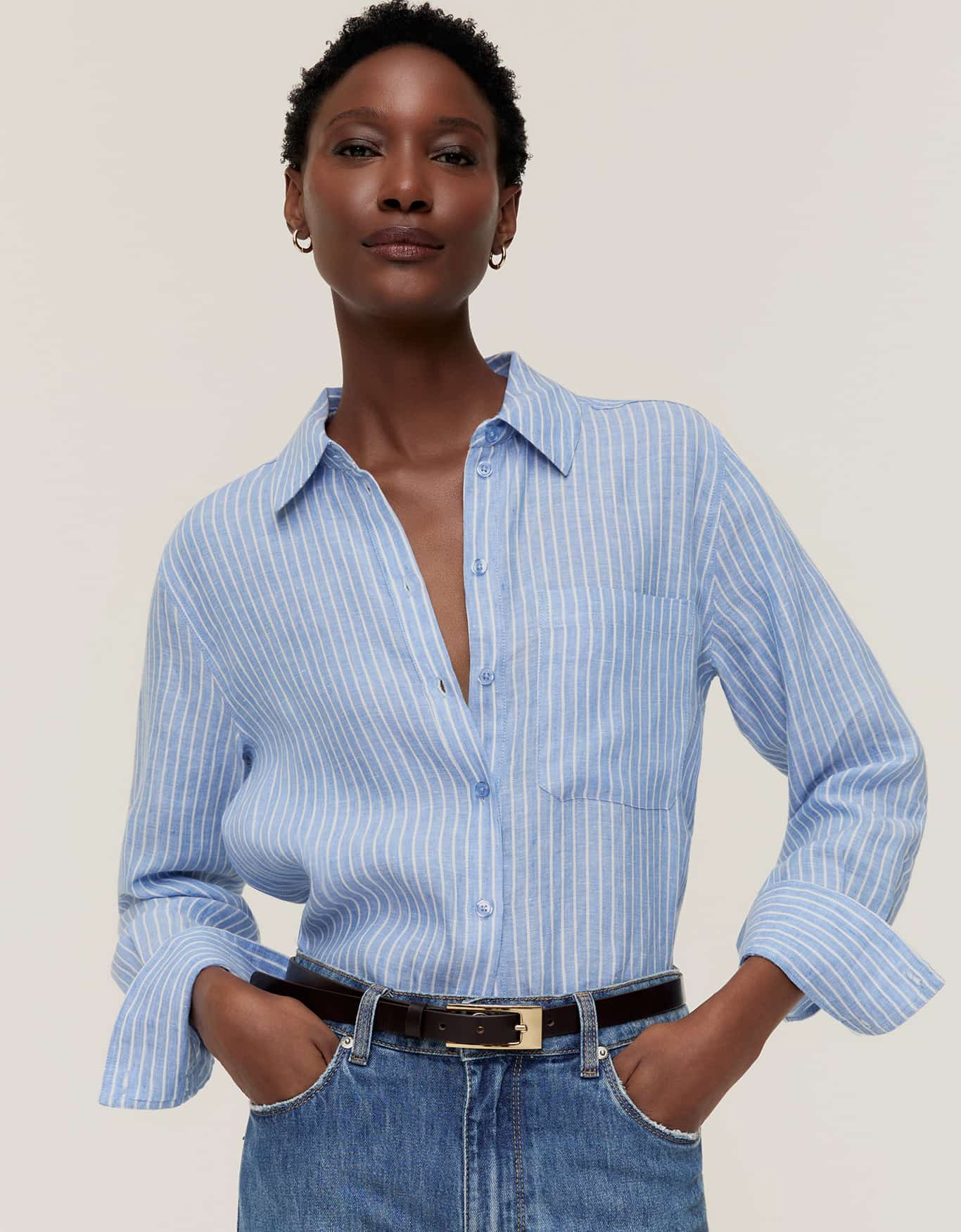 Camisa Linho Fio Tinto Listra Azul