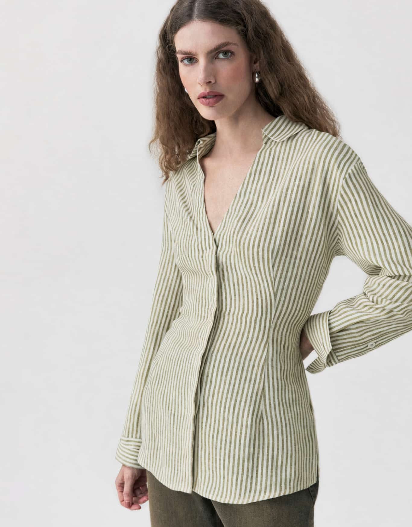 Camisa Linho Fio Tinto Verde