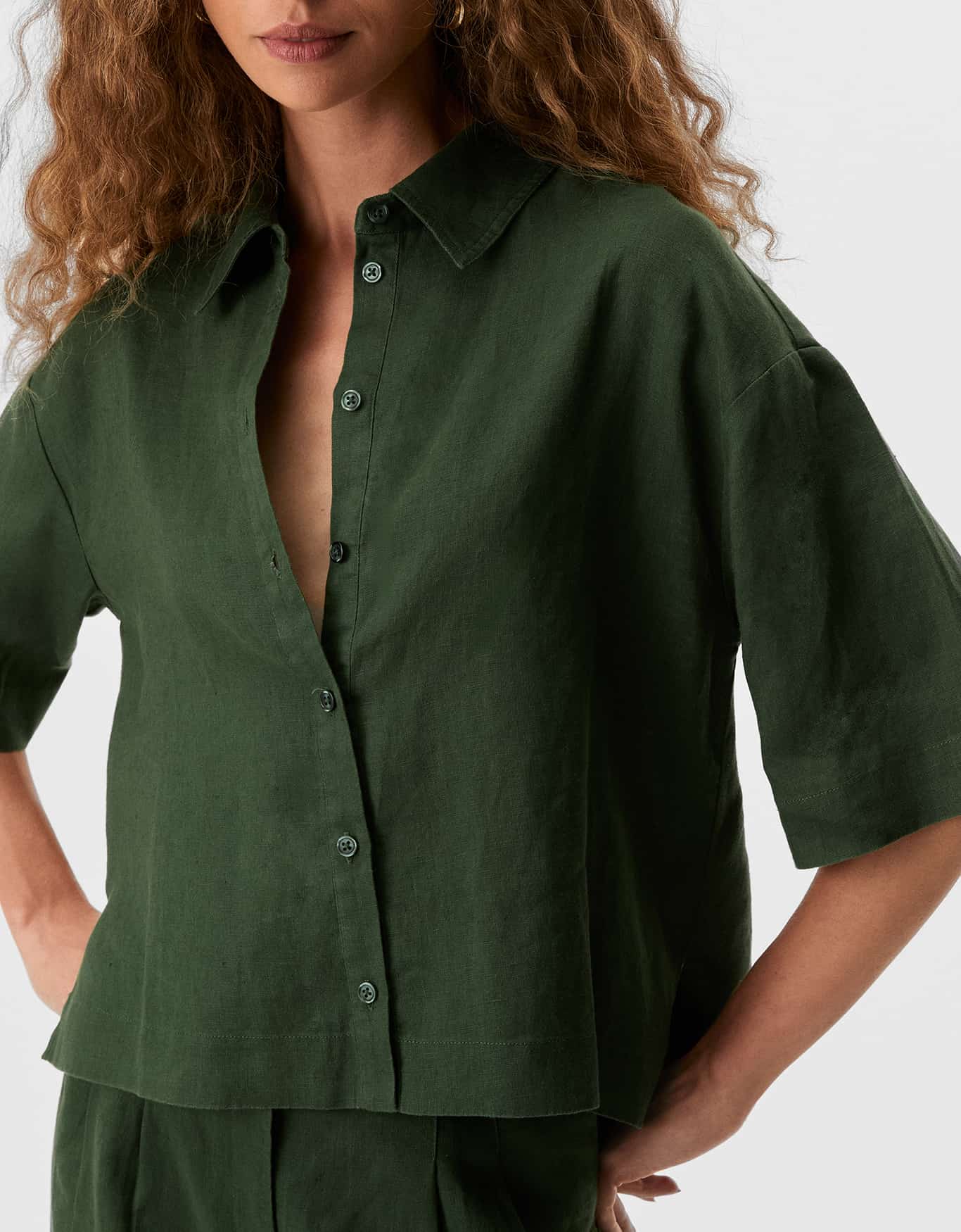 Camisa Manga Curta Linho Verde