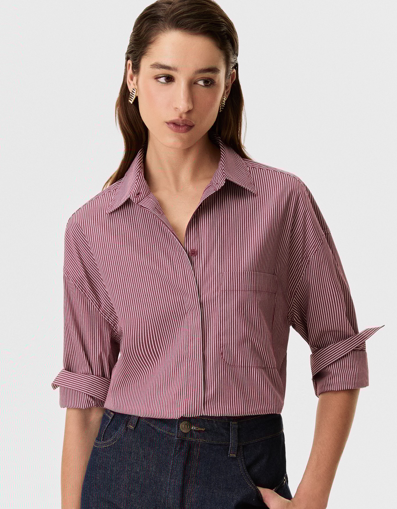 Camisa Reta Listras Bordo