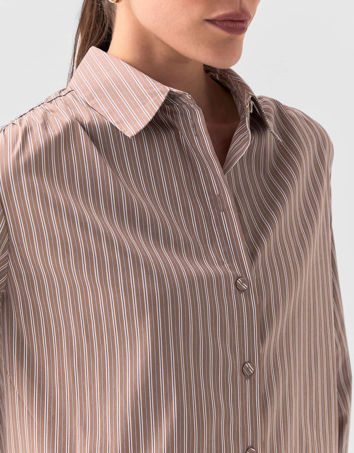 Camisa Reta Listras Camel