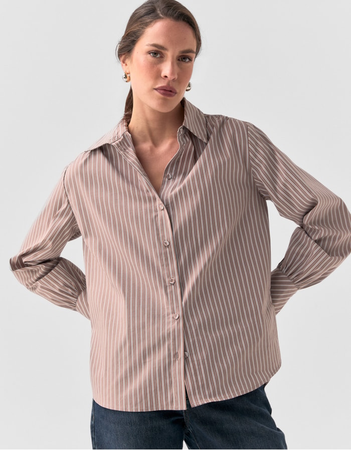Shoulder — Camisa Reta Listras Camel
