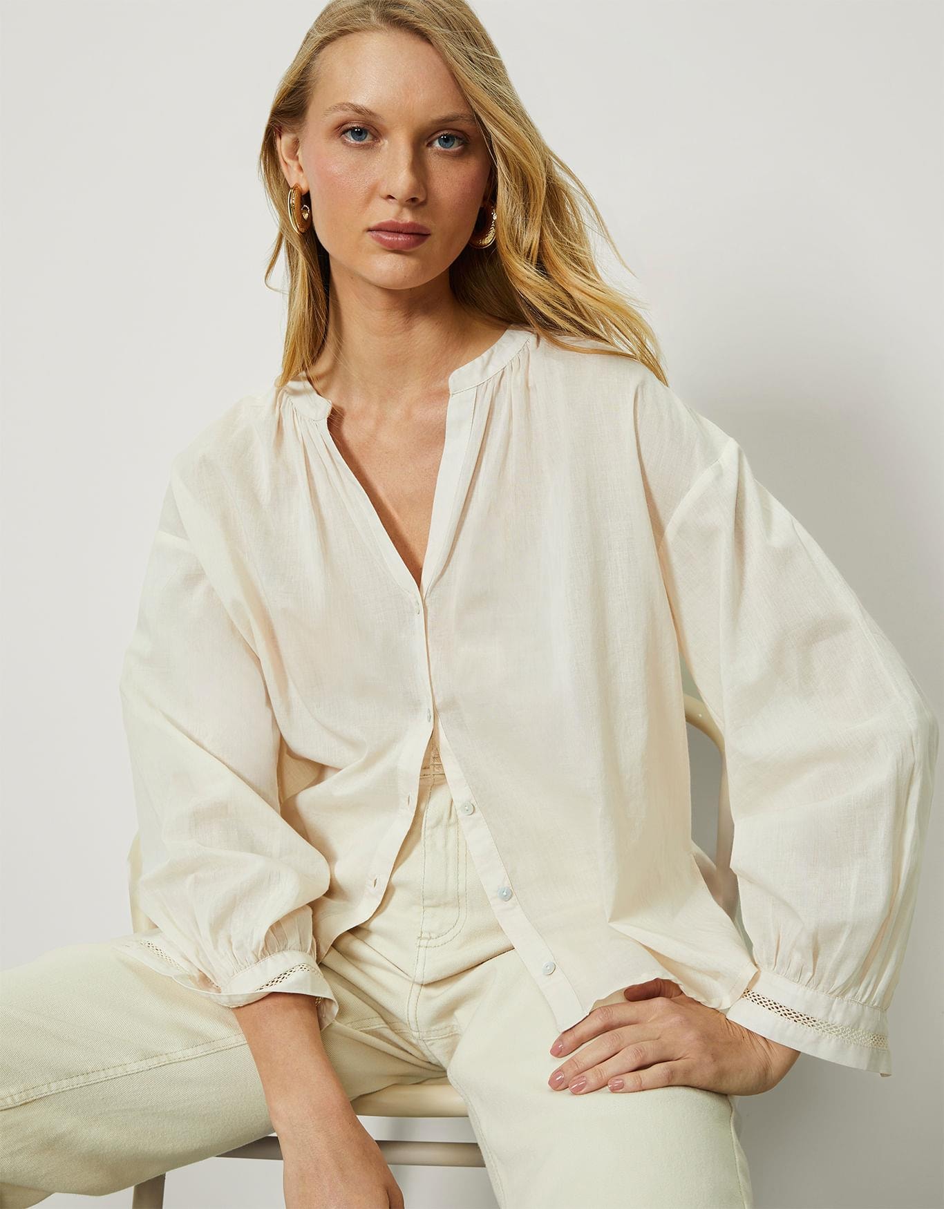 Camisa Voil De Algodão Areia