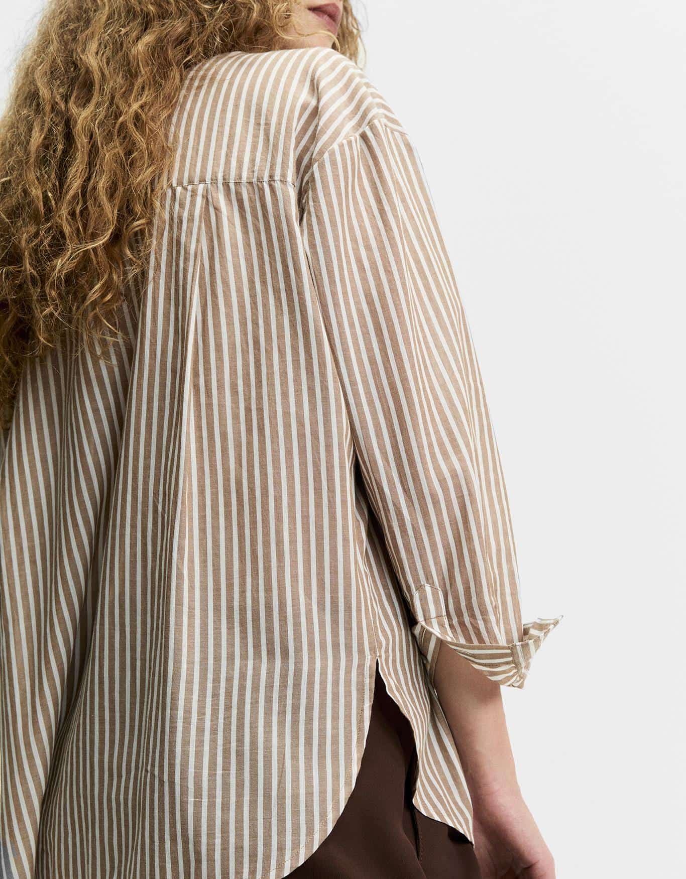 Camisa Voil Listras Camel