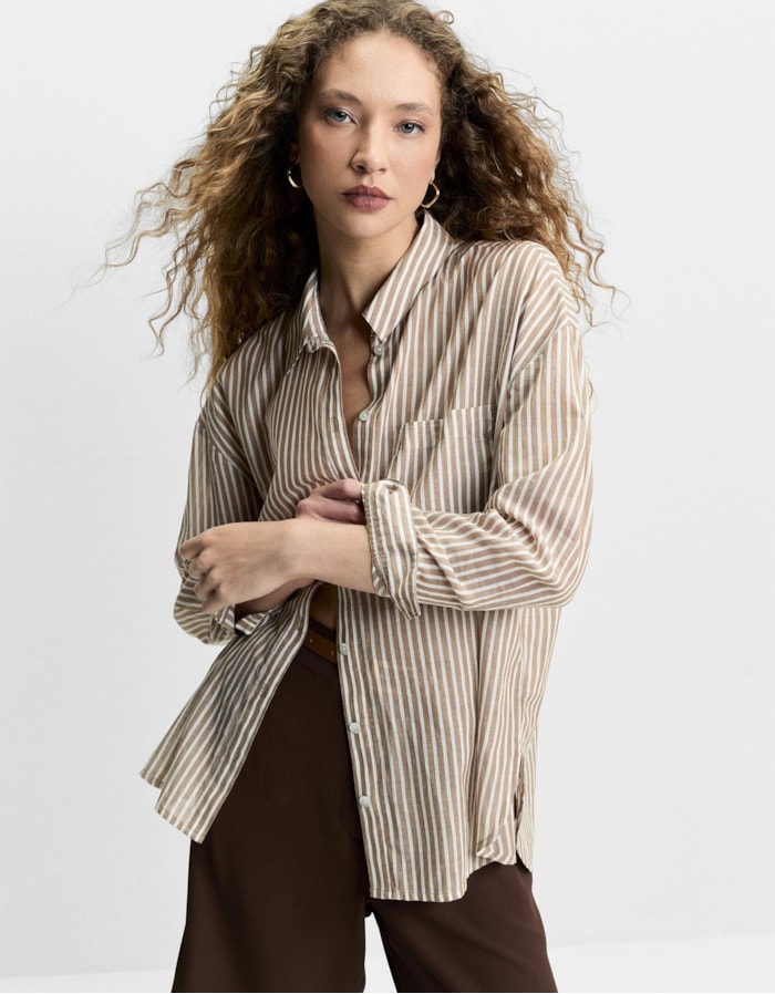 Shoulder — Camisa Voil Listras Camel