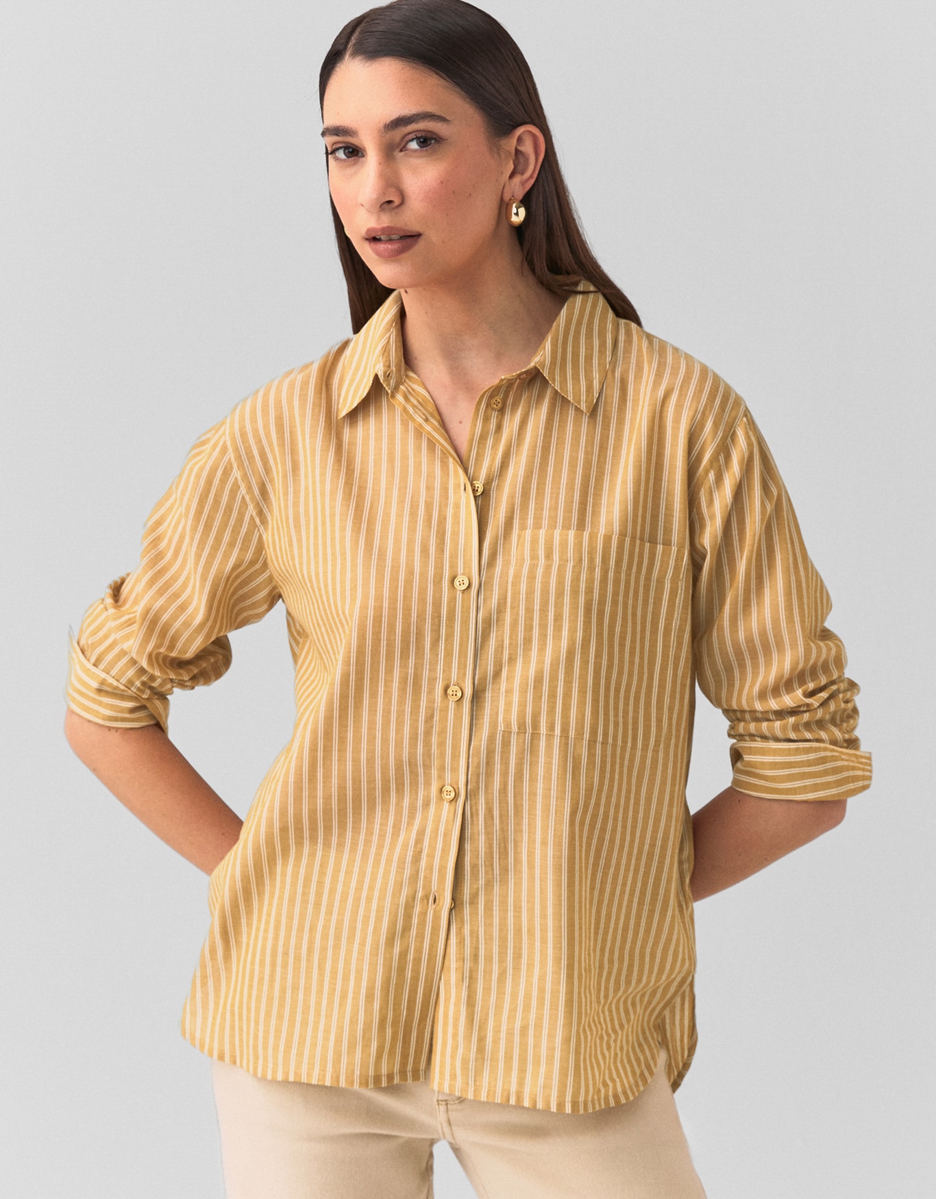 Camisa Voil Listras Mostarda