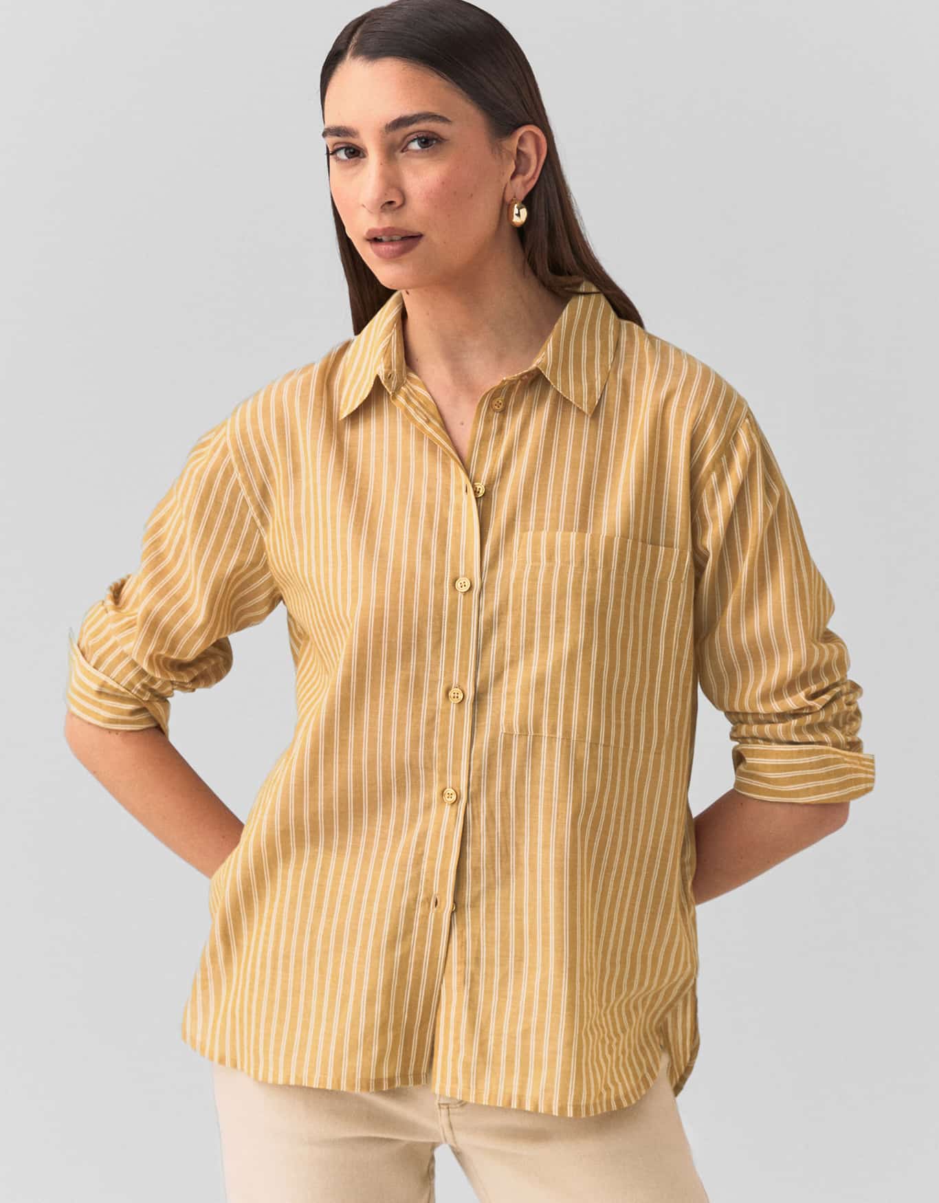 Camisa Voil Listras Mostarda