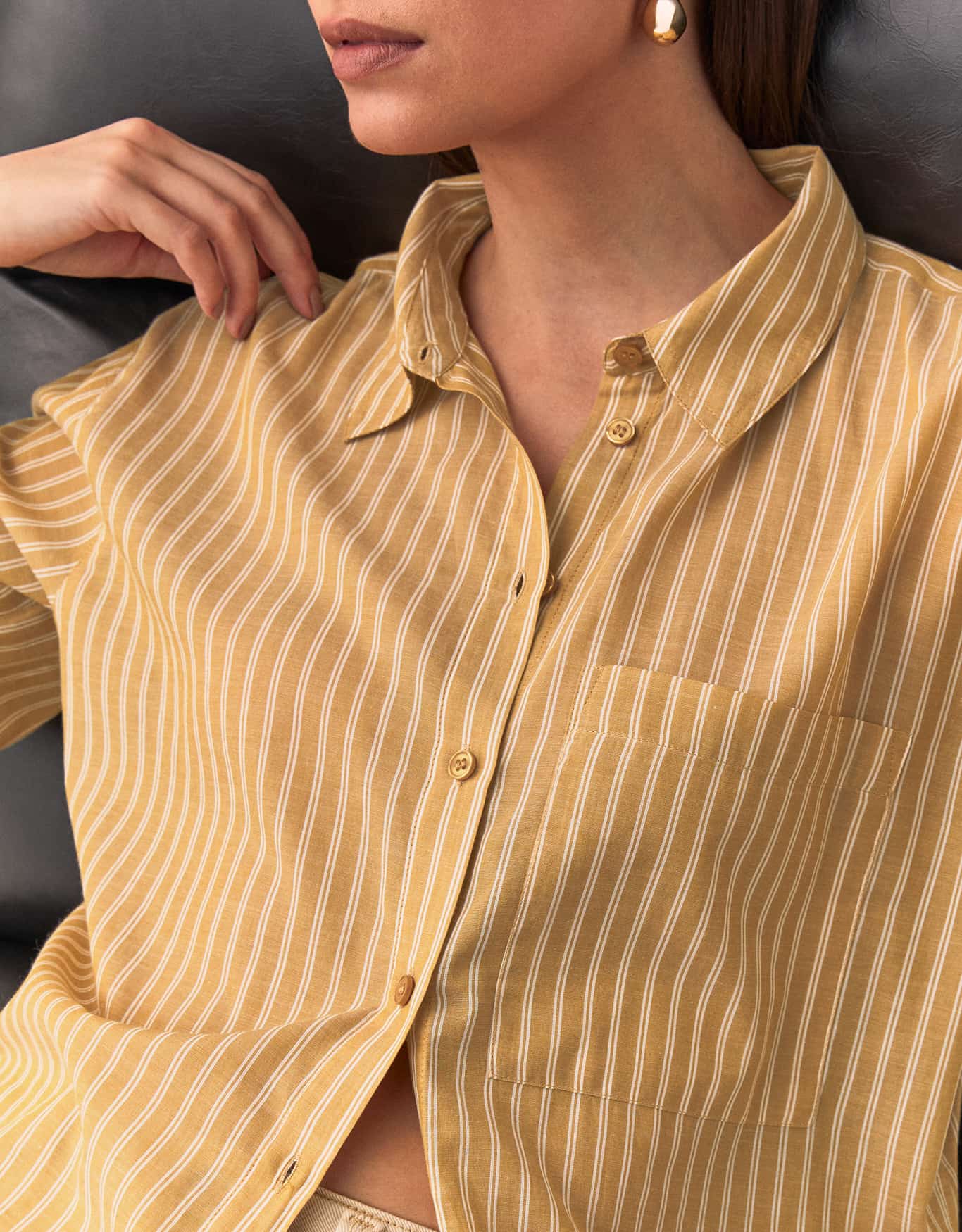 Camisa Voil Listras Mostarda