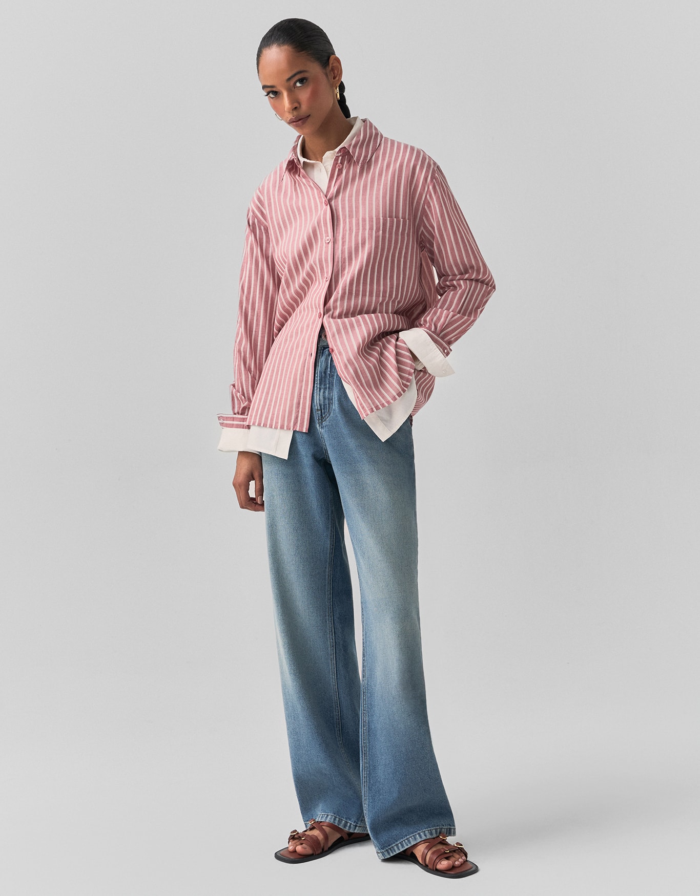 Camisa Voil Listras Rose