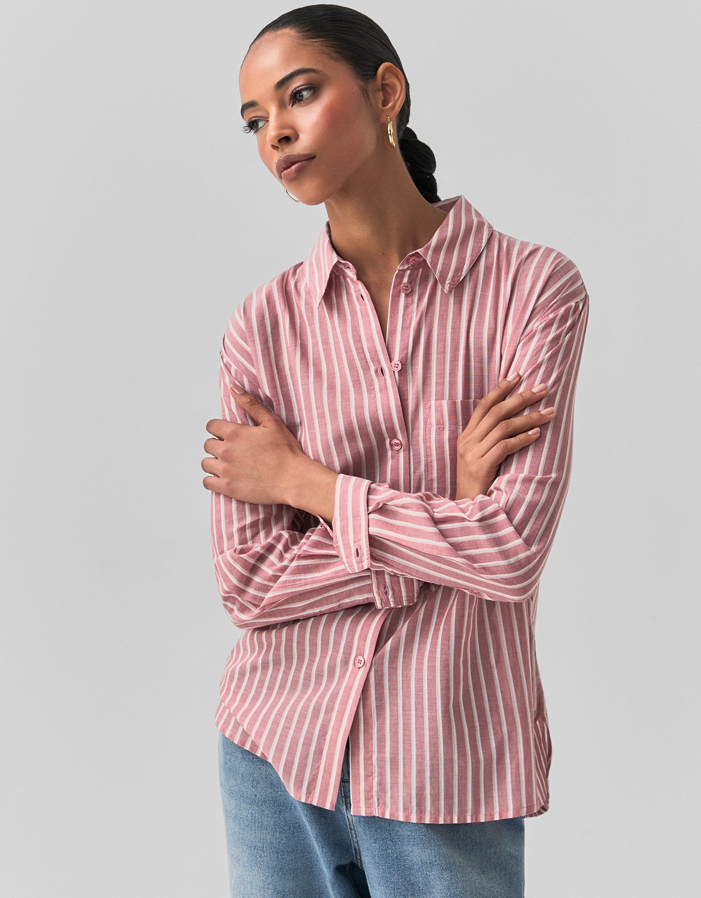 Camisa Voil Listras Rose