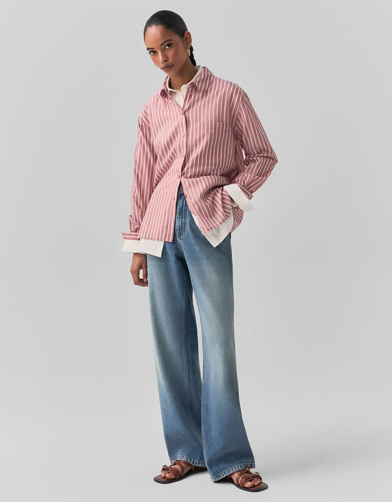 Camisa Voil Listras Rose