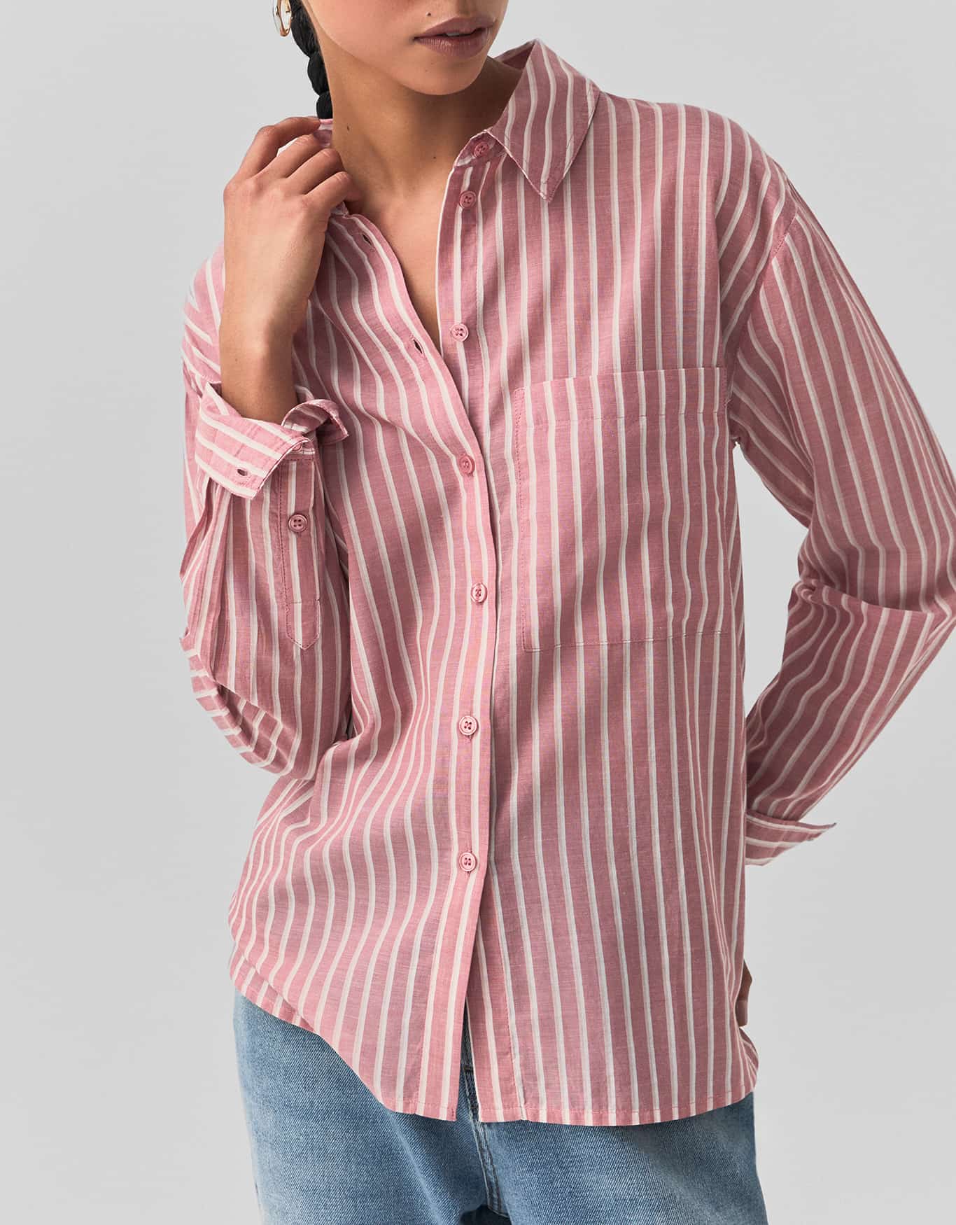 Camisa Voil Listras Rose