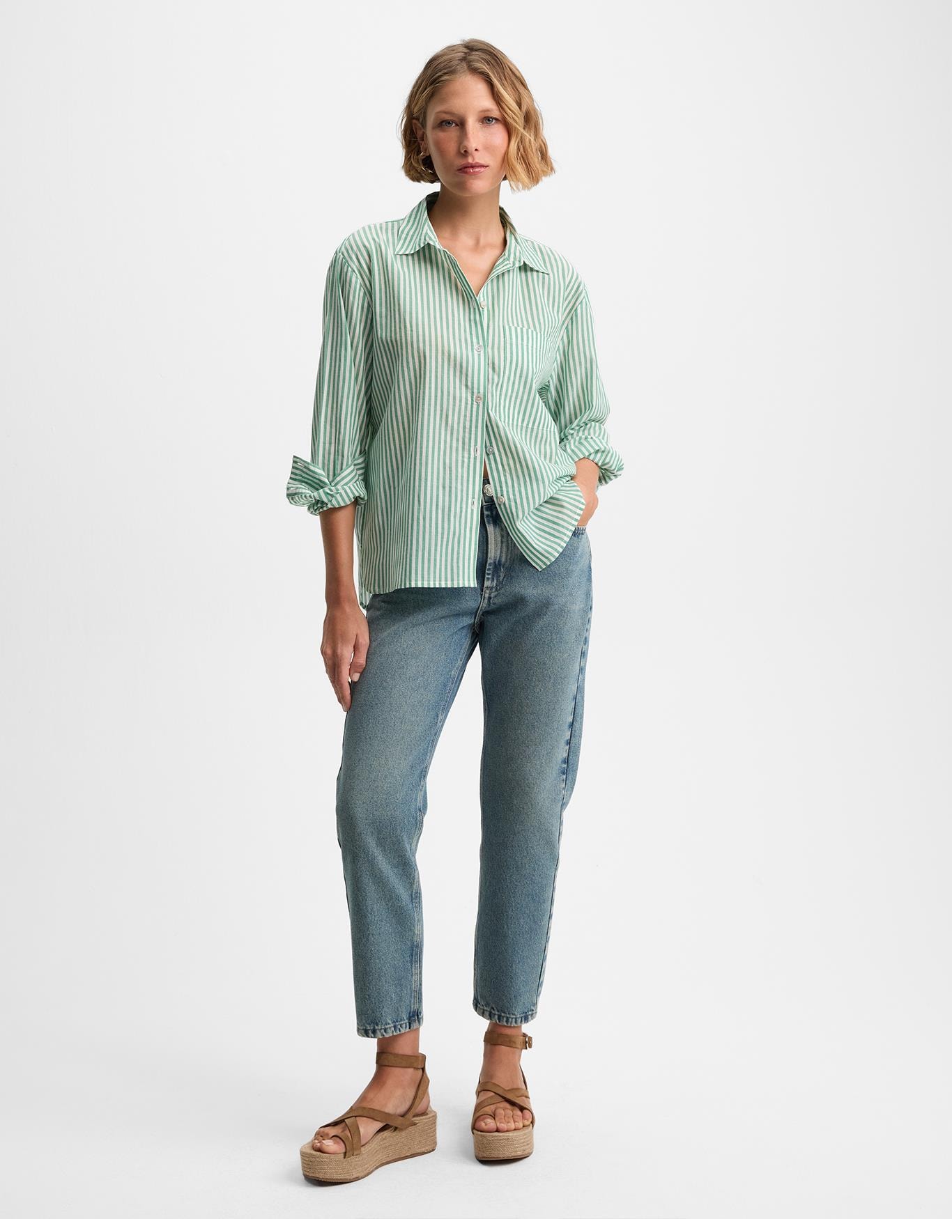 Camisa Voil Listras Verde