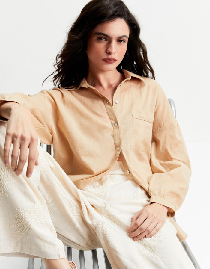 Shoulder — Camisa Voil Manga Longa Khaki