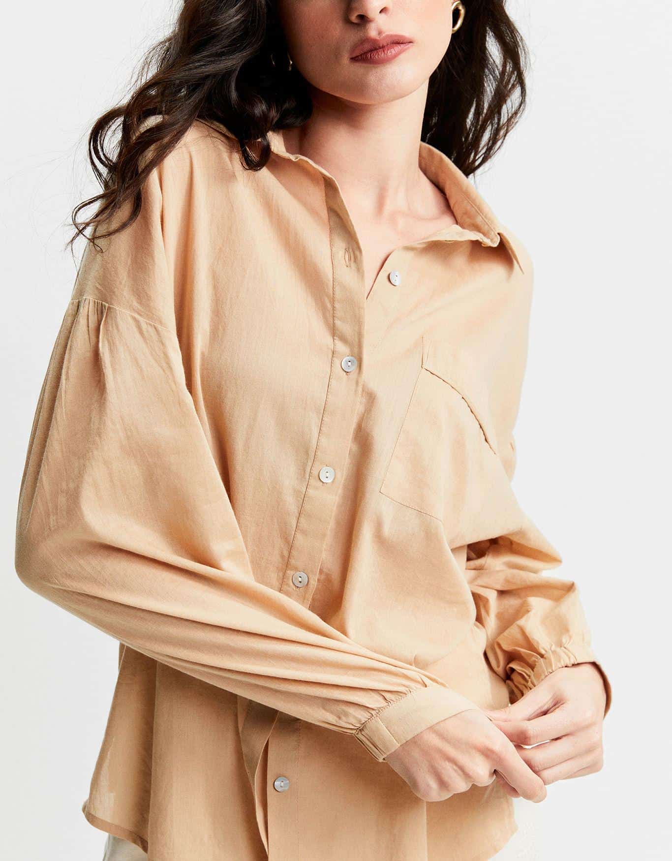 Camisa Voil Manga Longa Khaki