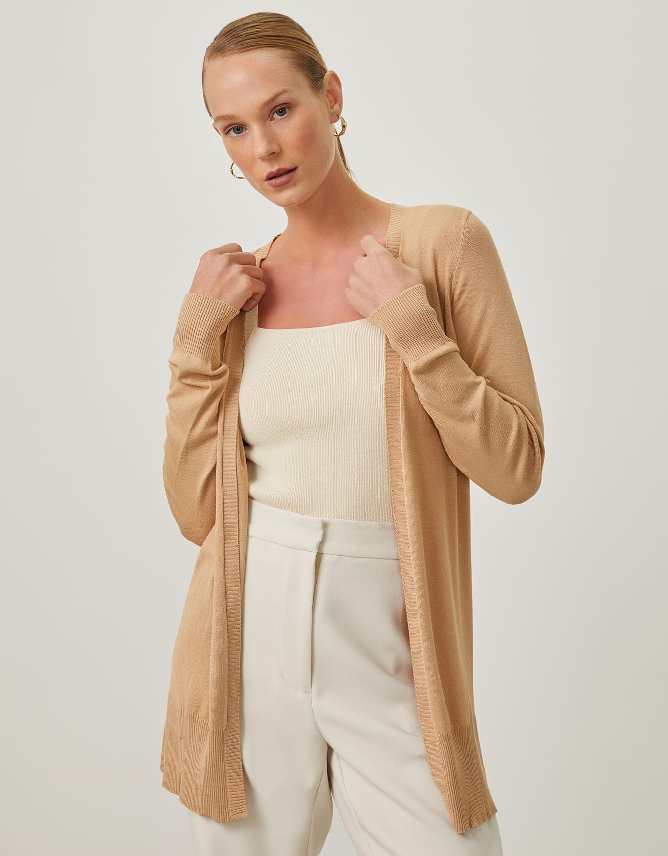 Cardigan Tricot Básico Khaki