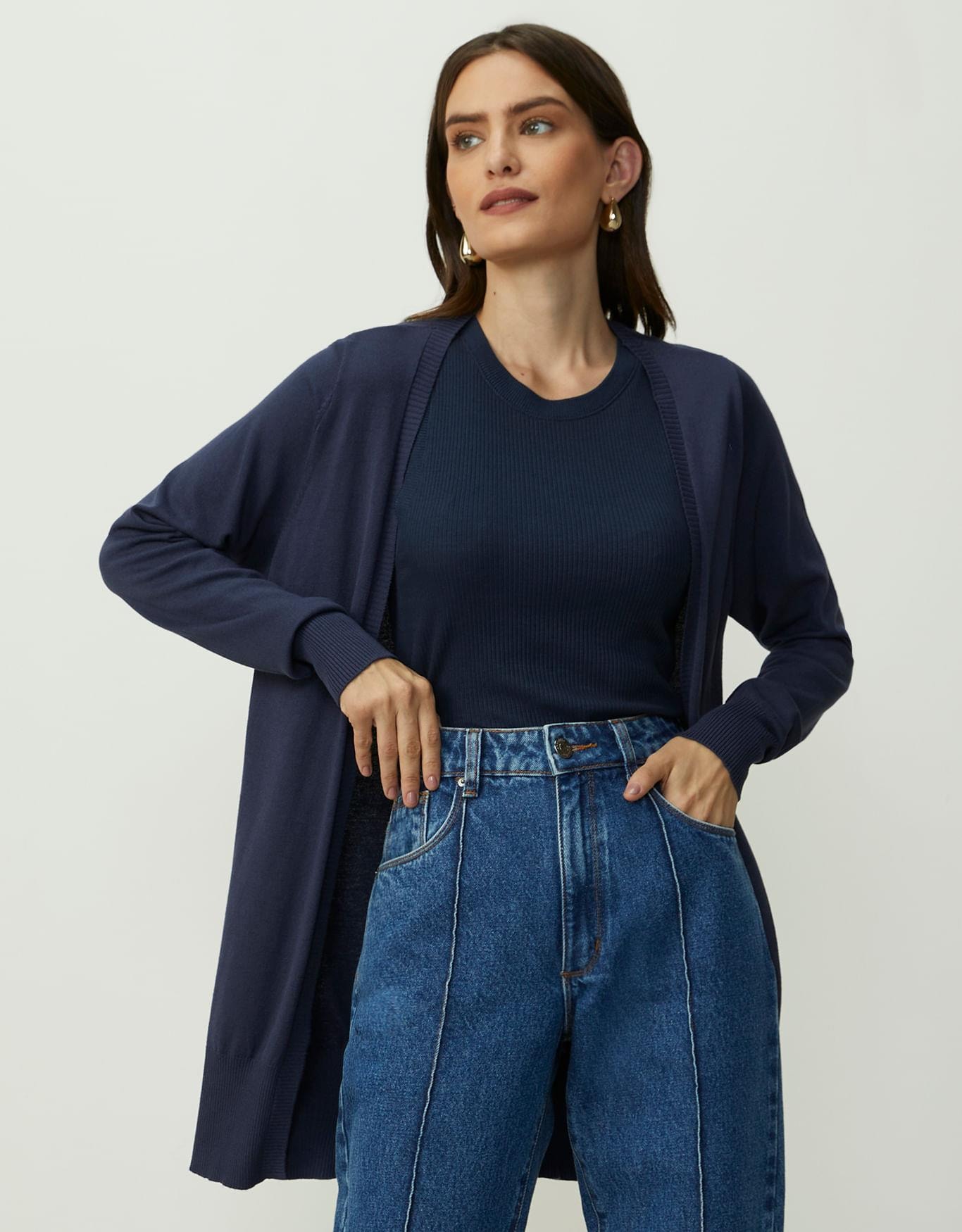 Cardigan Tricot Básico Marinho