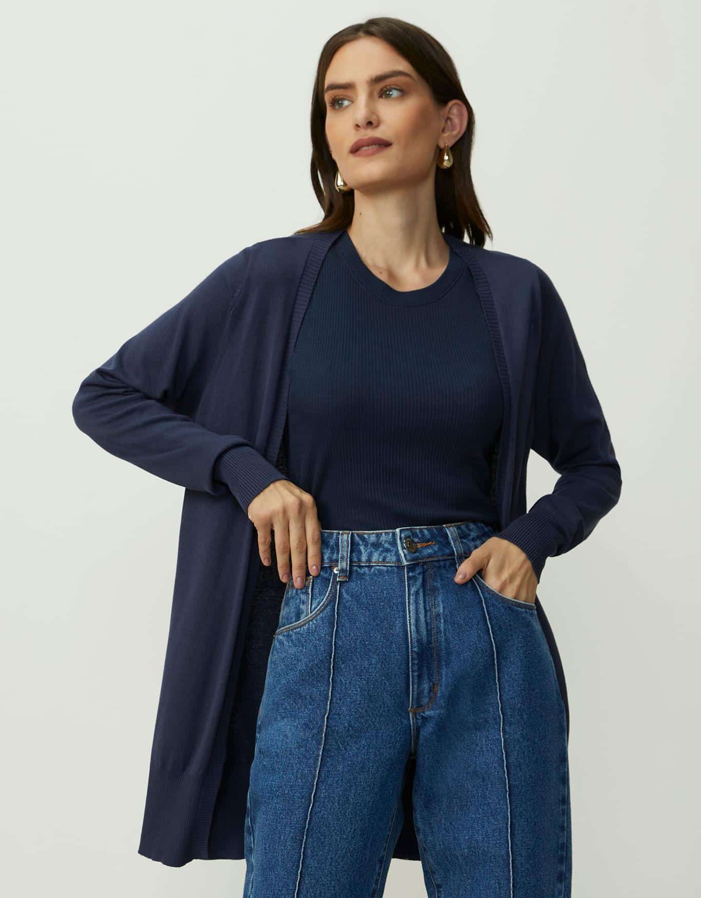 Cardigan Tricot Básico Marinho