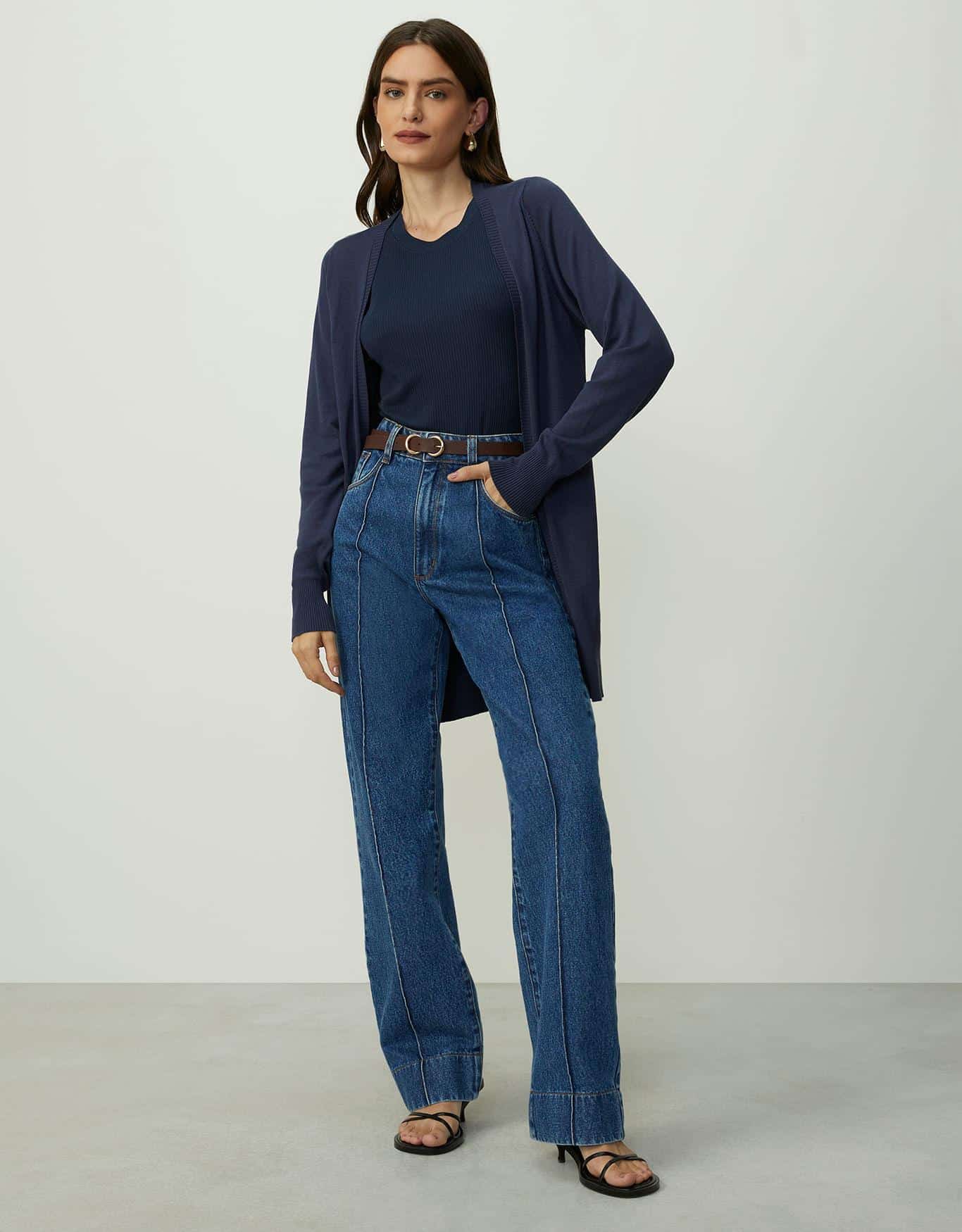 Cardigan Tricot Básico Marinho