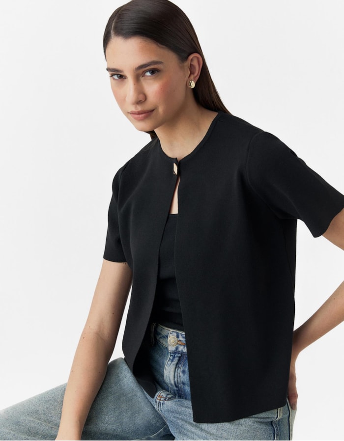 Cardigan Tricot Manga Curta