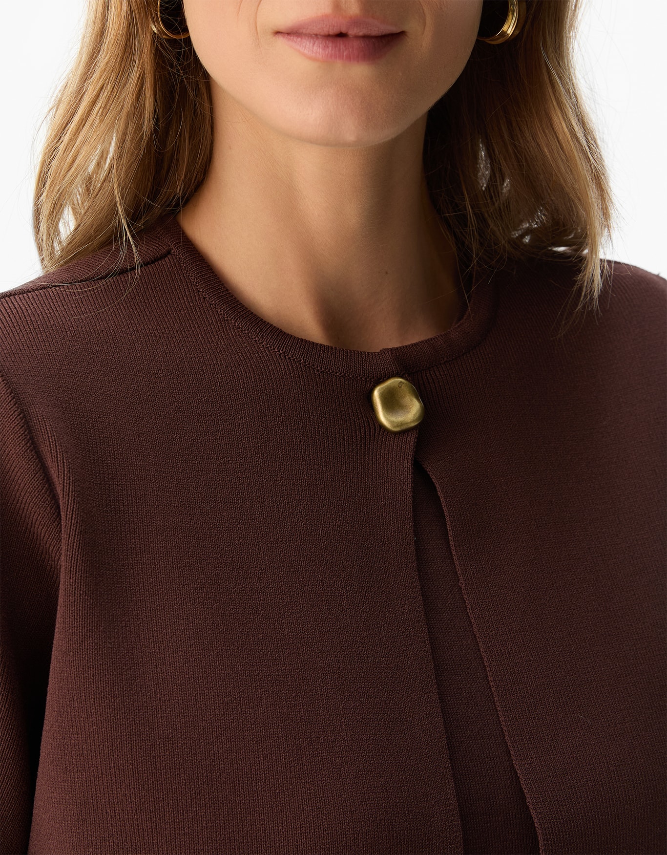 Cardigan Tricot Manga Curta Marrom