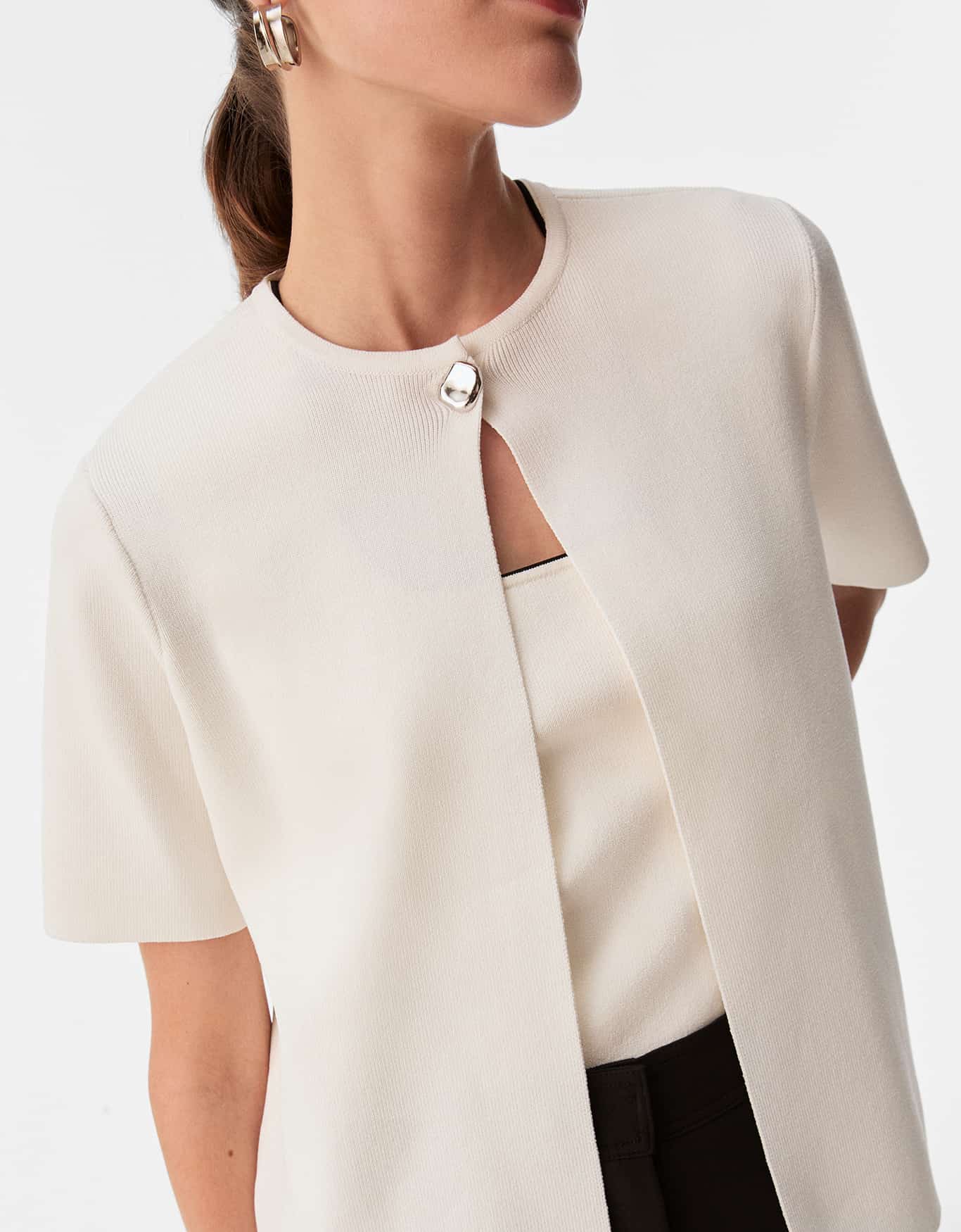 Cardigan Tricot Manga Curta Off-White