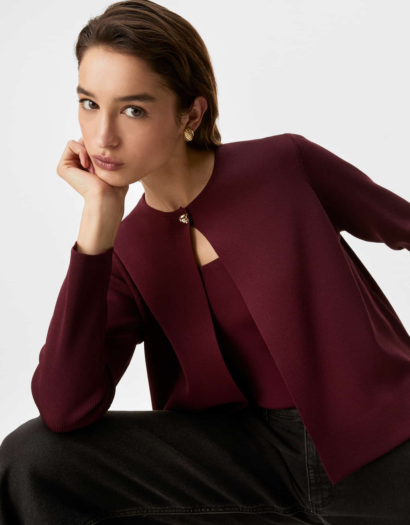 Cardigan Tricot Manga Longa Botão