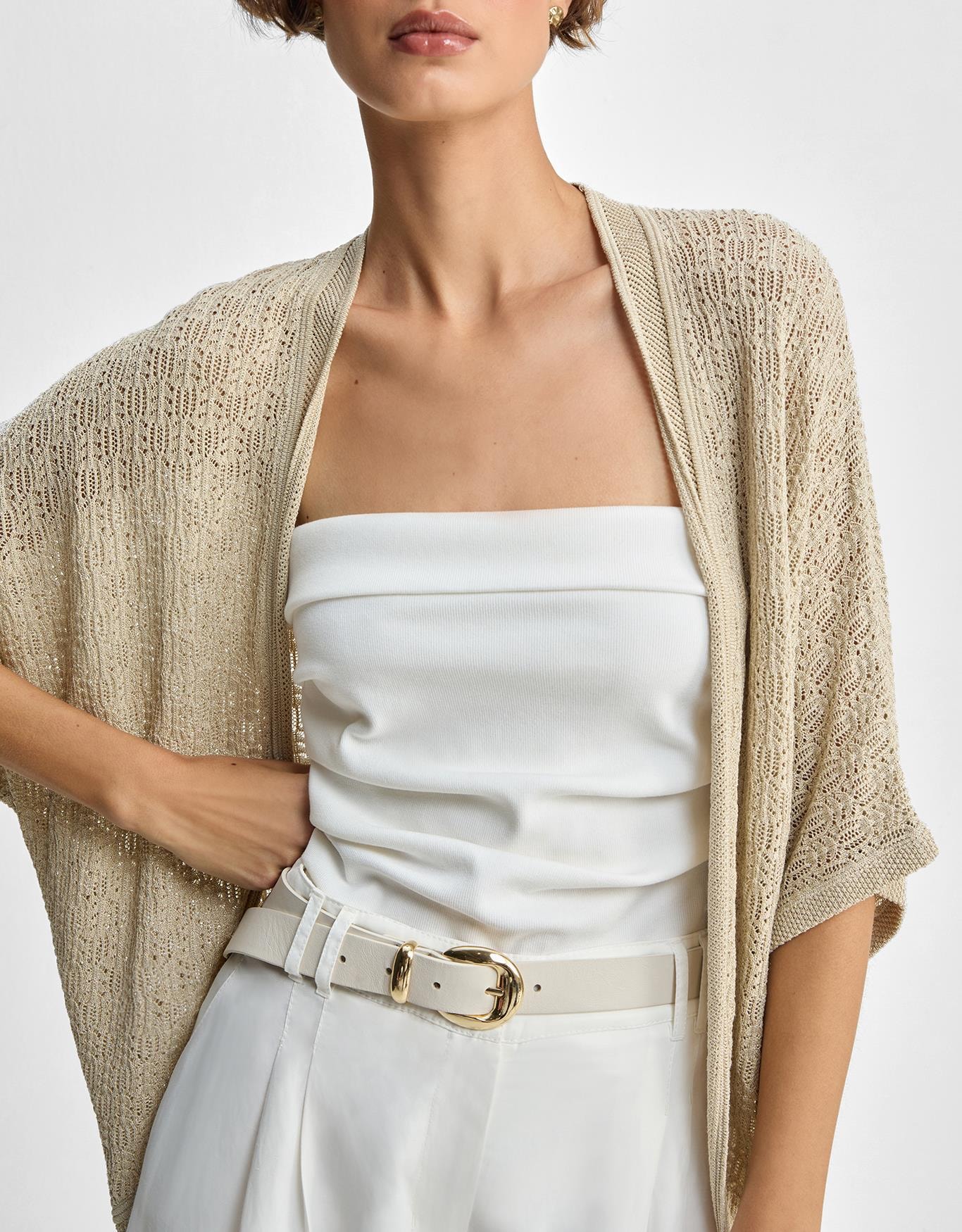 Cardigan Tricot Textura Dourado
