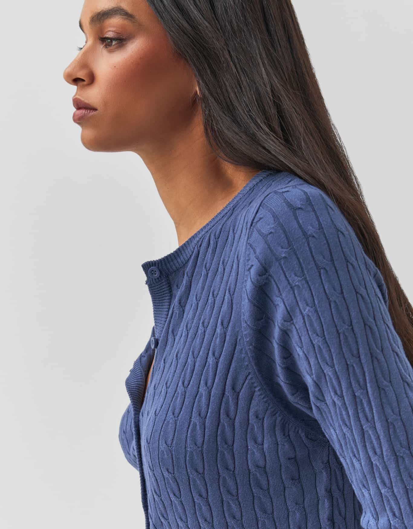 Cardigan Tricot Trançado Azul