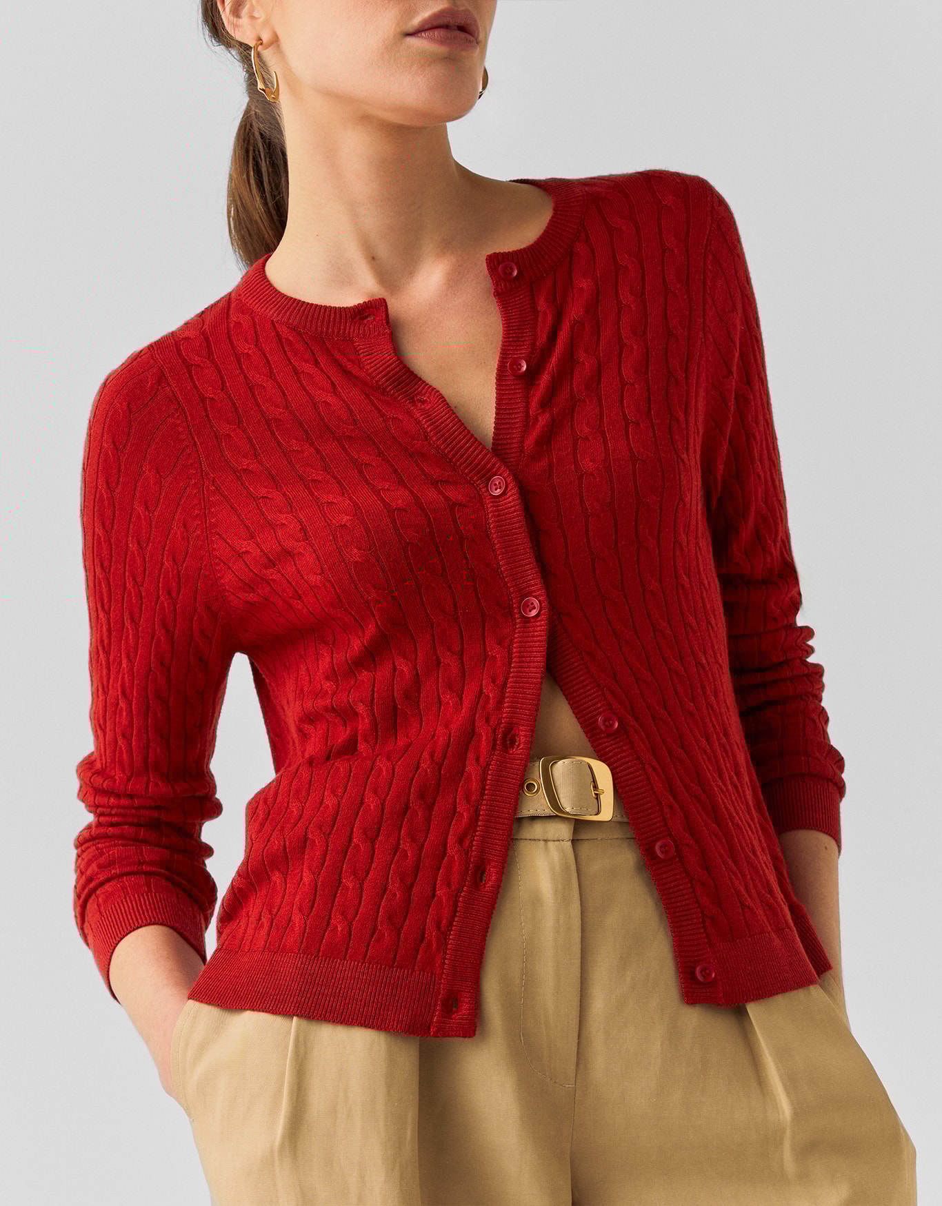 Cardigan Tricot Trançado Vermelho