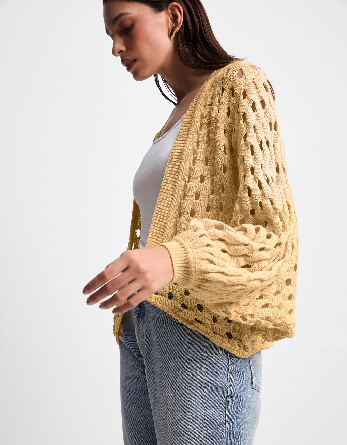 Cardigan Tricot Vazado Textura