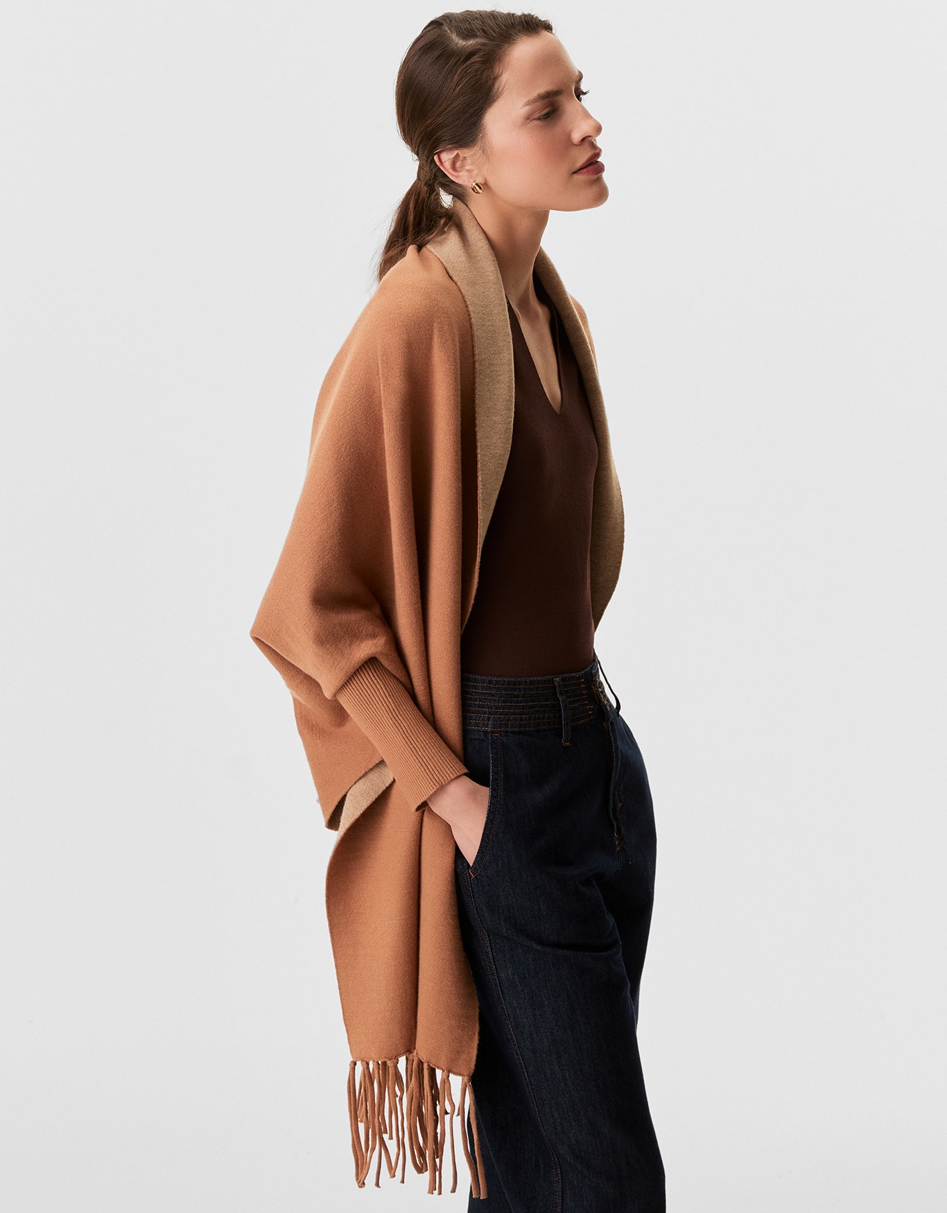 Casaco Tricot Bicolor Camel