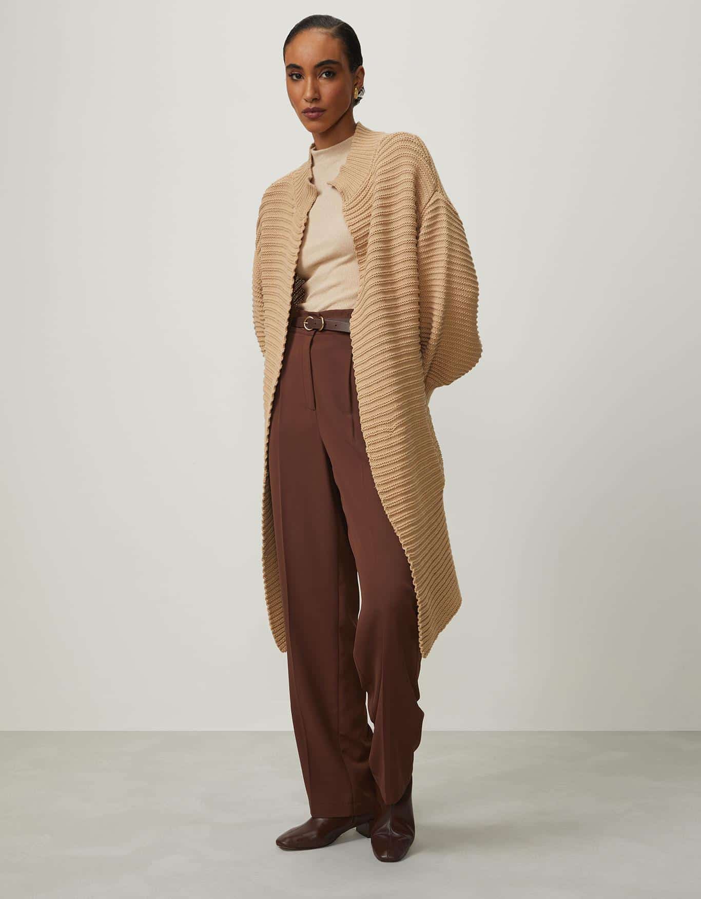 Casaco Tricot Canelado Longo