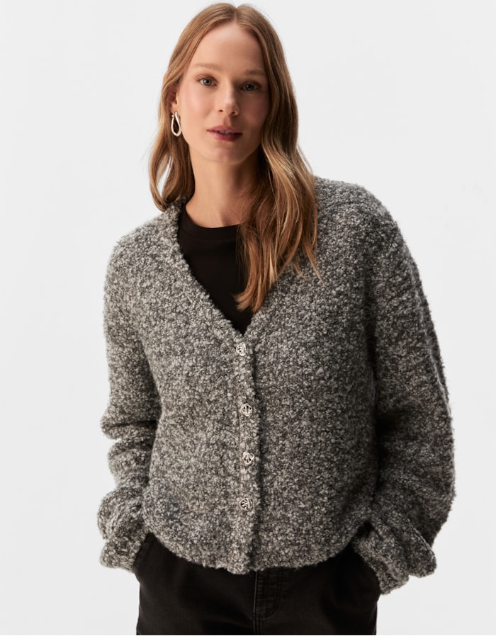 Shoulder — Casaco Tricot Cinza Mescla