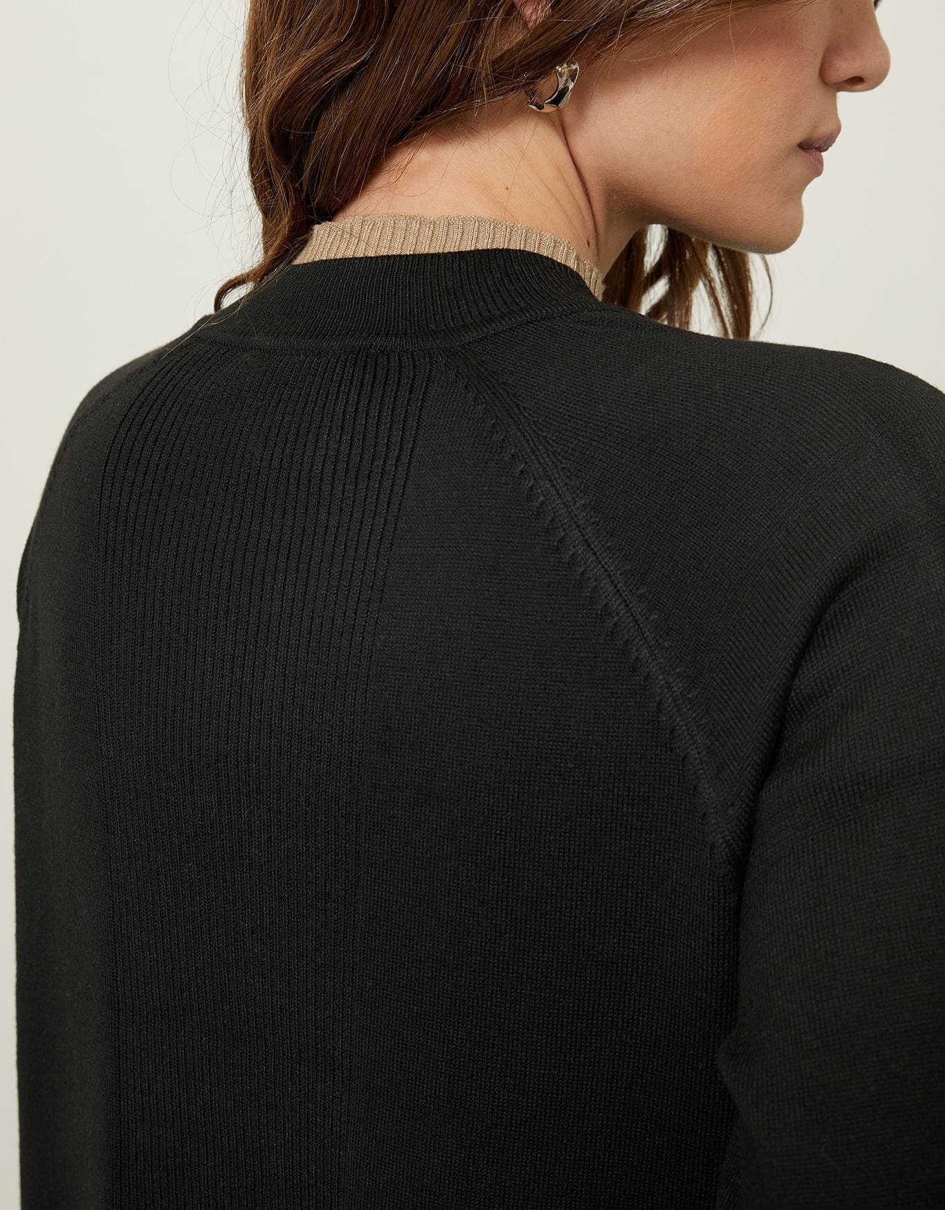 Casaco Tricot Detalhe Canelado Preto